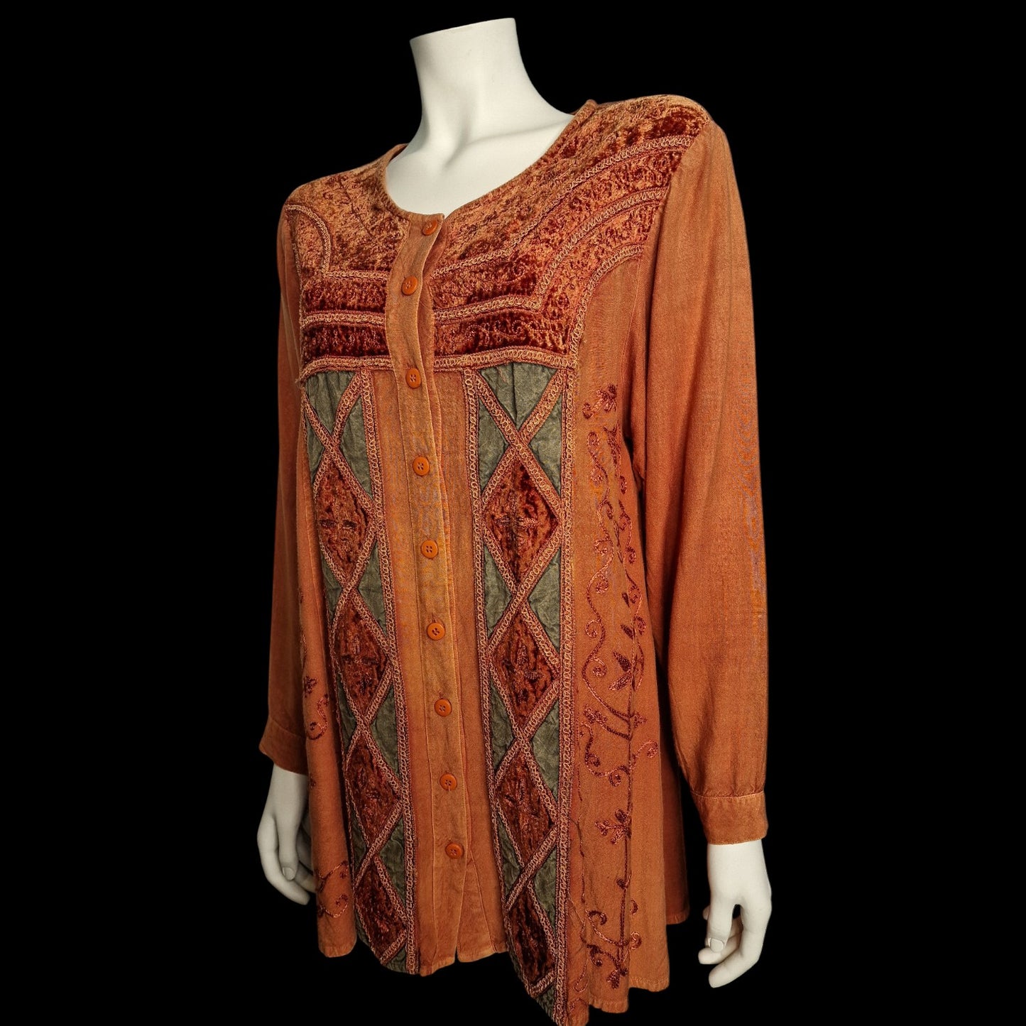 Vintage Tunika mit Stickerei 80er Boho in Terracotta Hippie Bluse M