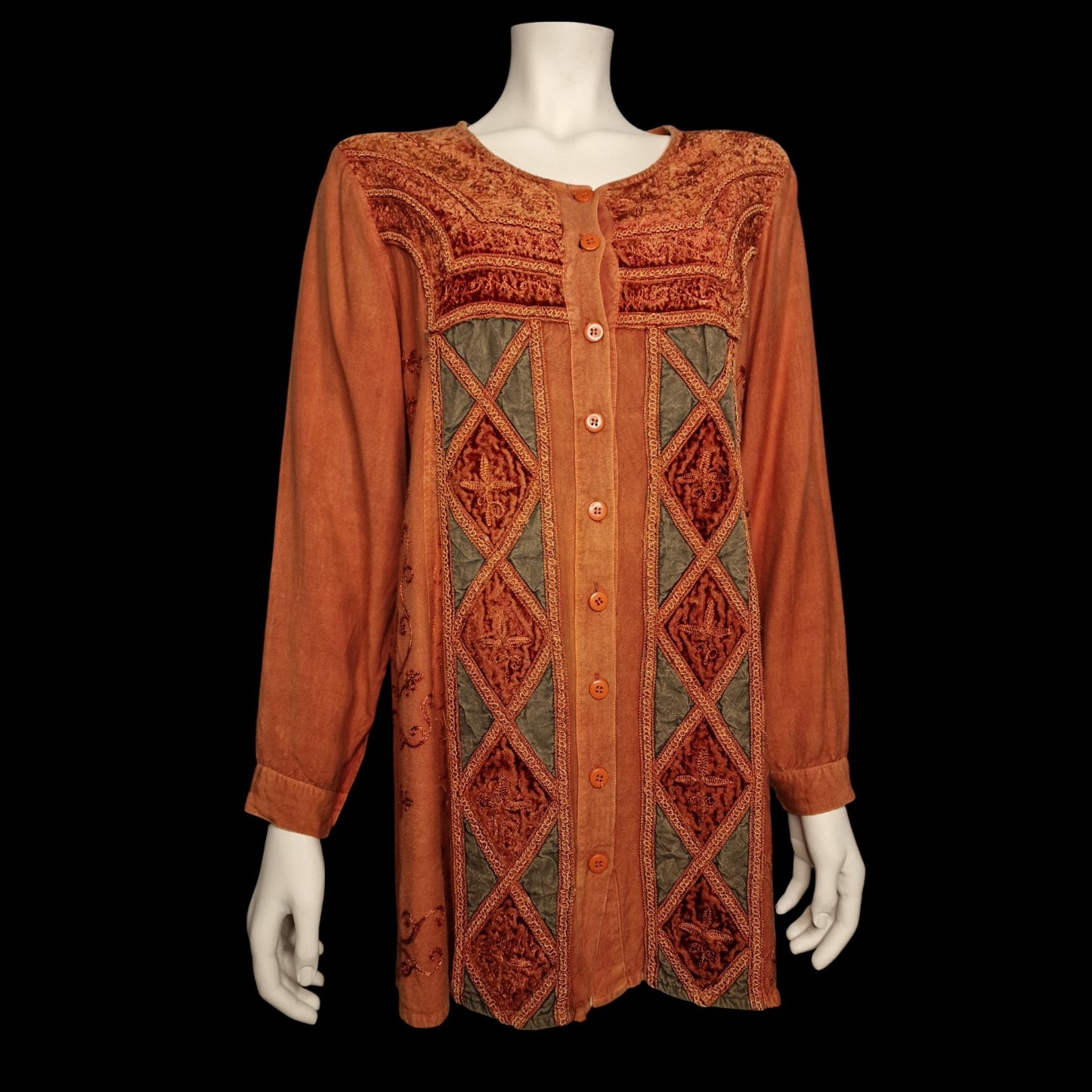Vintage Tunika mit Stickerei 80er Boho in Terracotta Hippie Bluse M