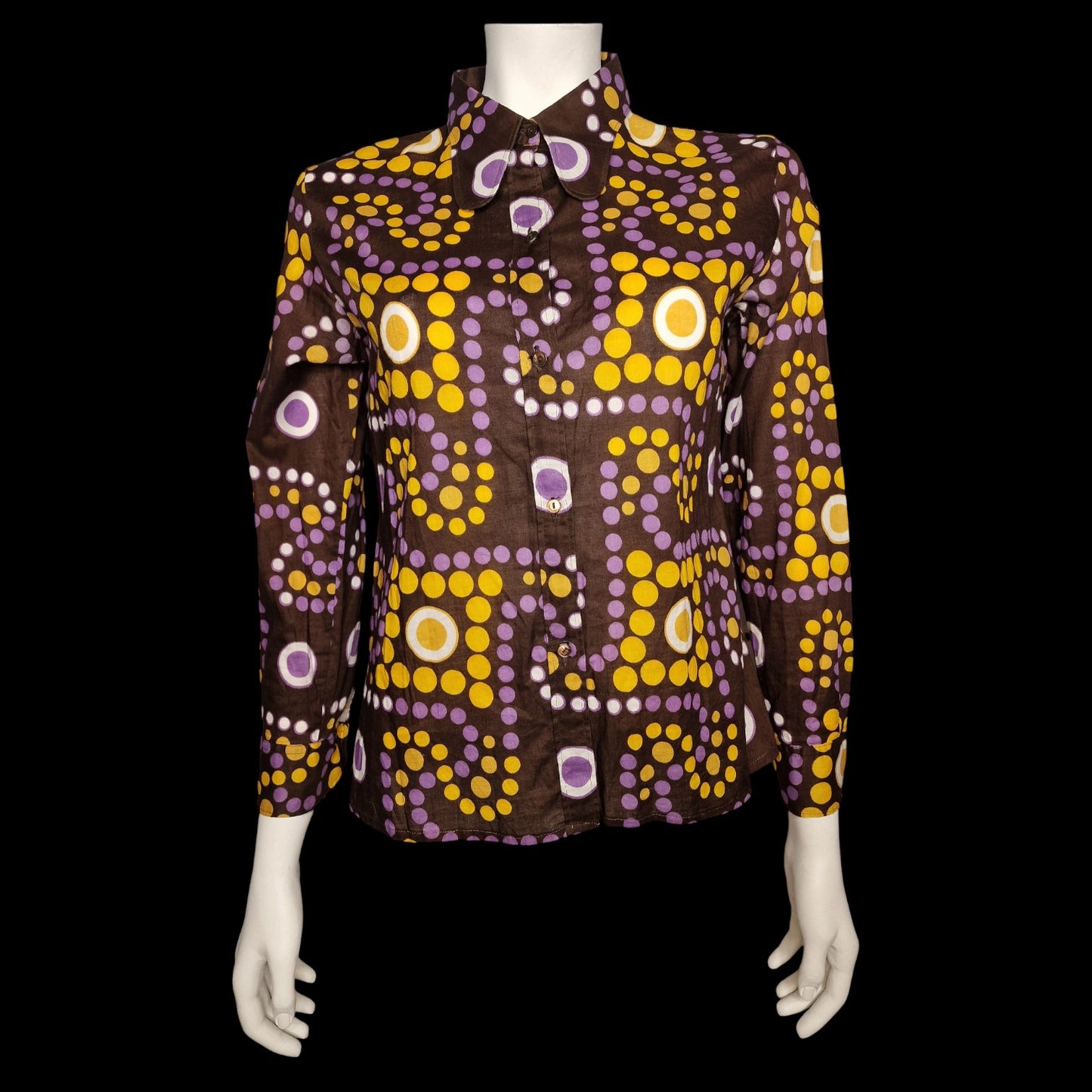 Typische True Vintage 70er Bluse  psychedelisches Muster in gelb-violett M