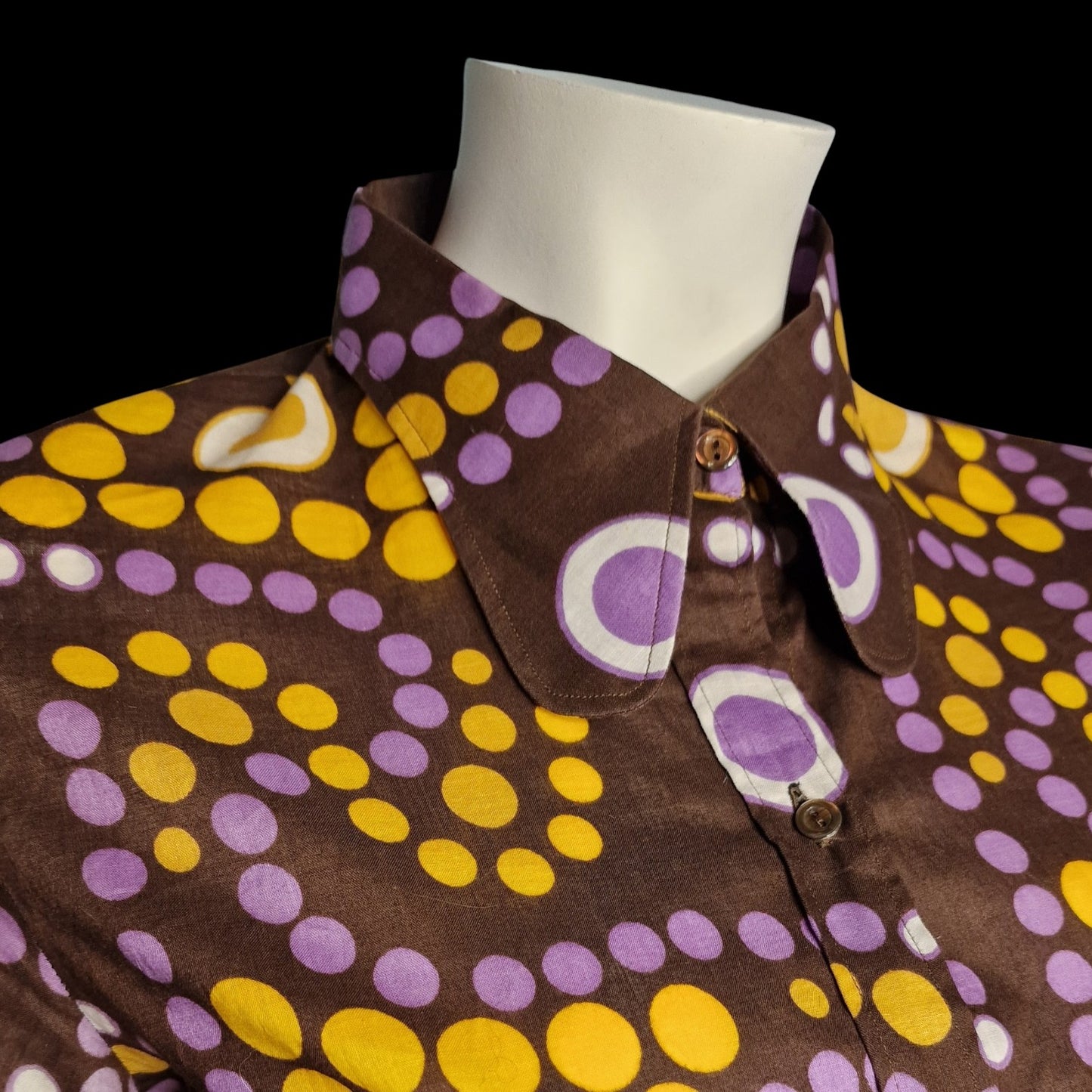 Typische True Vintage 70er Bluse  psychedelisches Muster in gelb-violett M