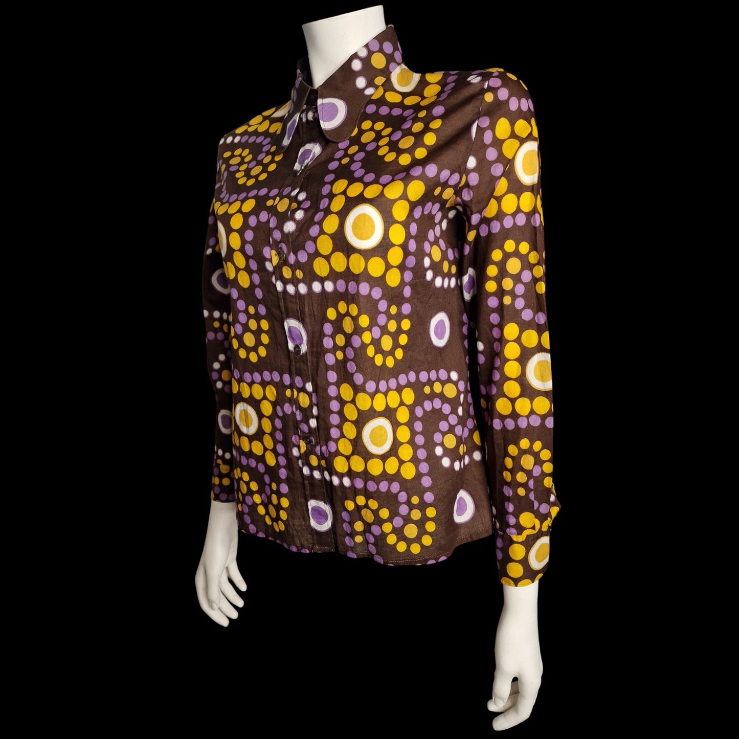 Typische True Vintage 70er Bluse  psychedelisches Muster in gelb-violett M