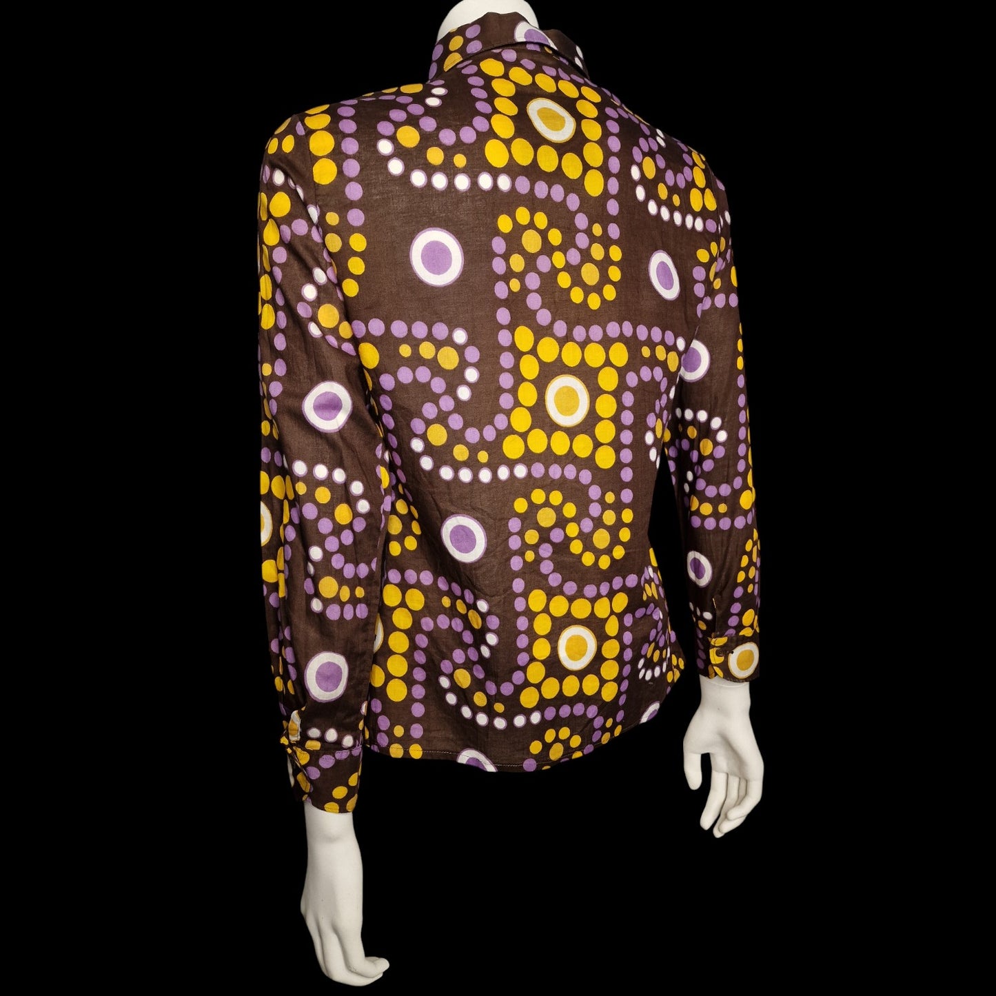 Typische True Vintage 70er Bluse  psychedelisches Muster in gelb-violett M