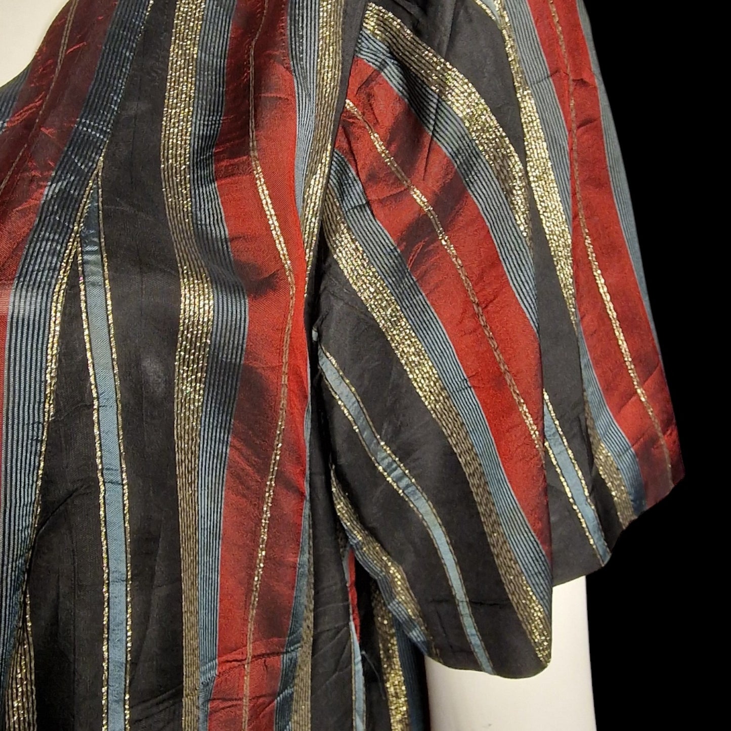 Typische 80er True Vintage Bluse Streifen Lurex Rot Gold Schwarz L