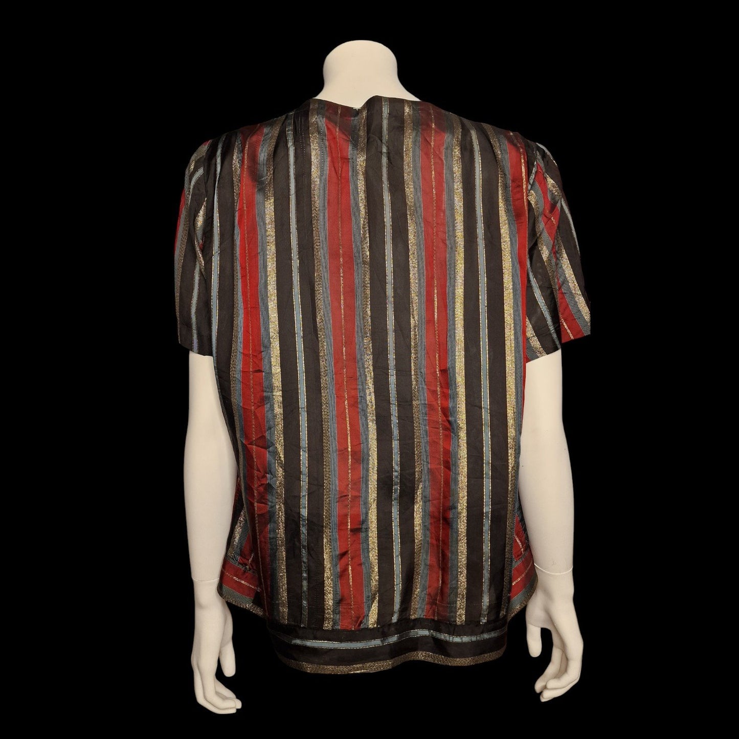 Typische 80er True Vintage Bluse Streifen Lurex Rot Gold Schwarz L