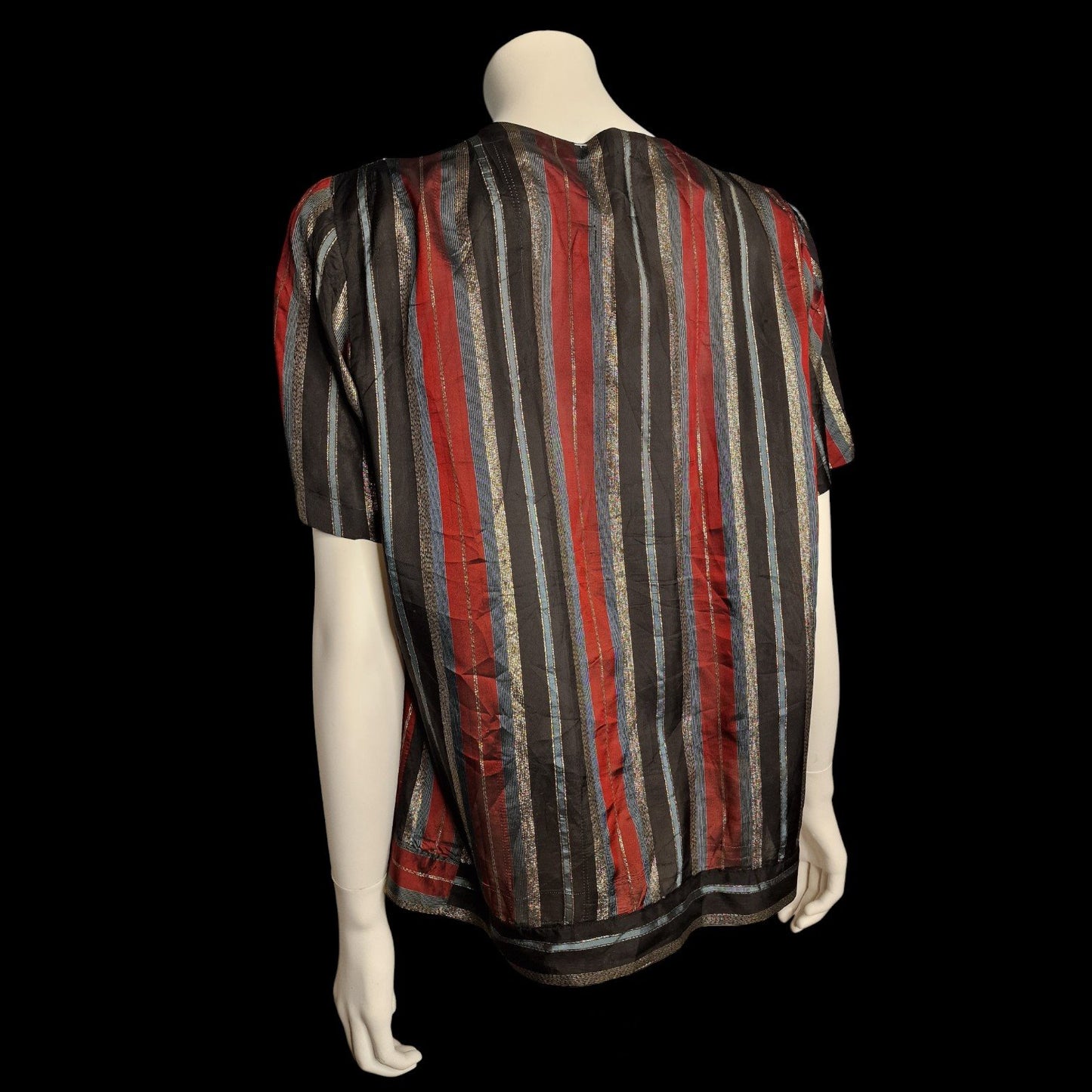 Typische 80er True Vintage Bluse Streifen Lurex Rot Gold Schwarz L
