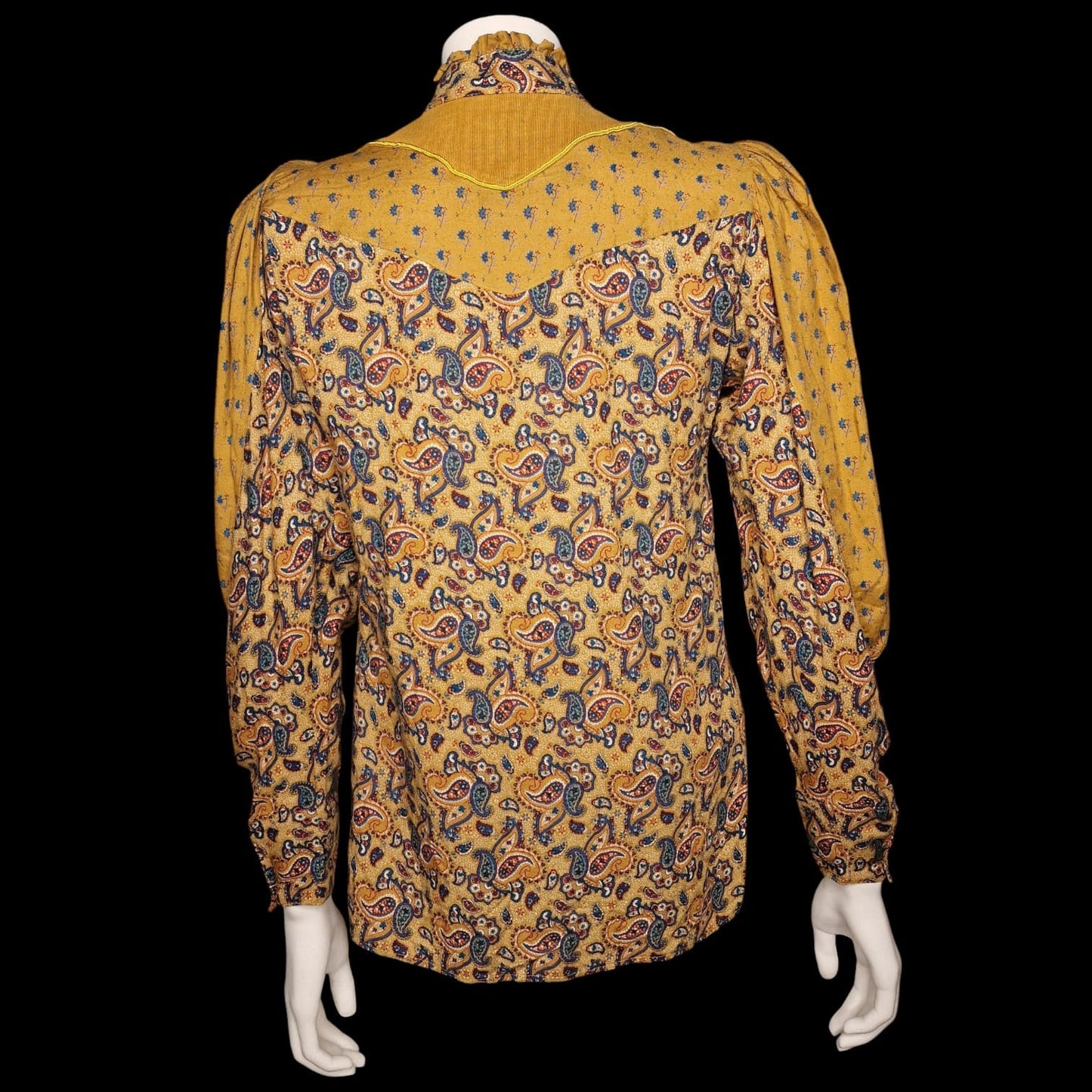 Vintage Bluse Paisley Senfgelb - Puffärmel & Stehkragen / La Femme Pierre Jacques