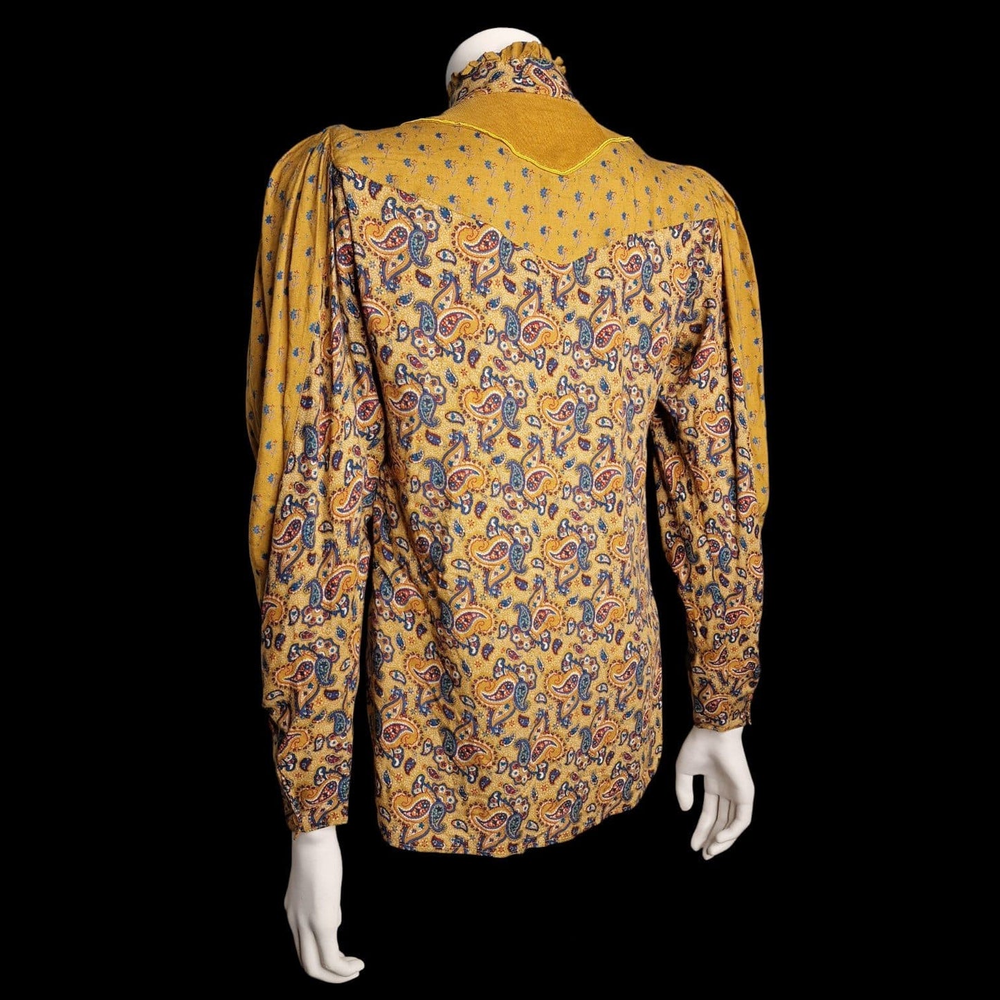 Vintage Bluse Paisley Senfgelb - Puffärmel & Stehkragen / La Femme Pierre Jacques