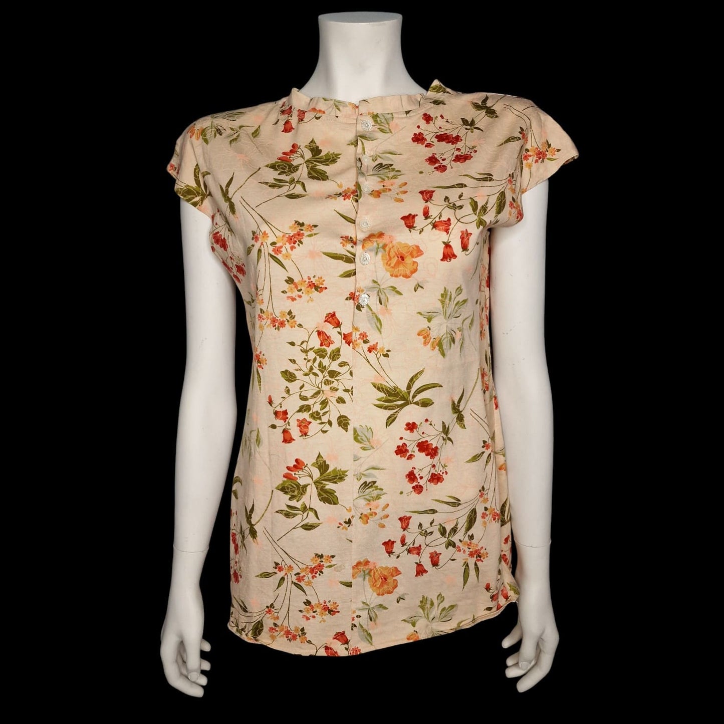 Vintage Bluse Blumenmuster Creme - Größe S (36) Baumwolle