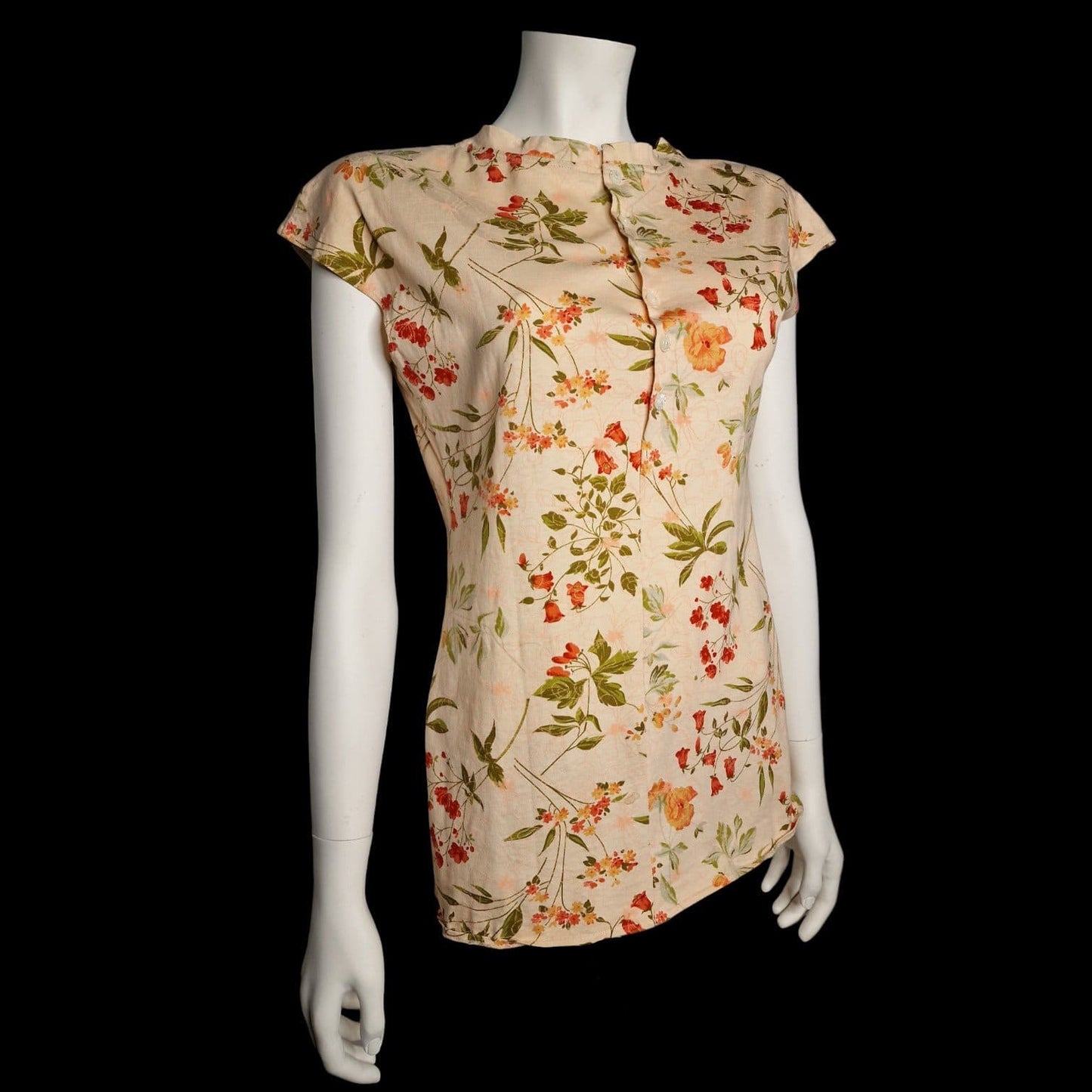 Vintage Bluse Blumenmuster Creme - Größe S (36) Baumwolle