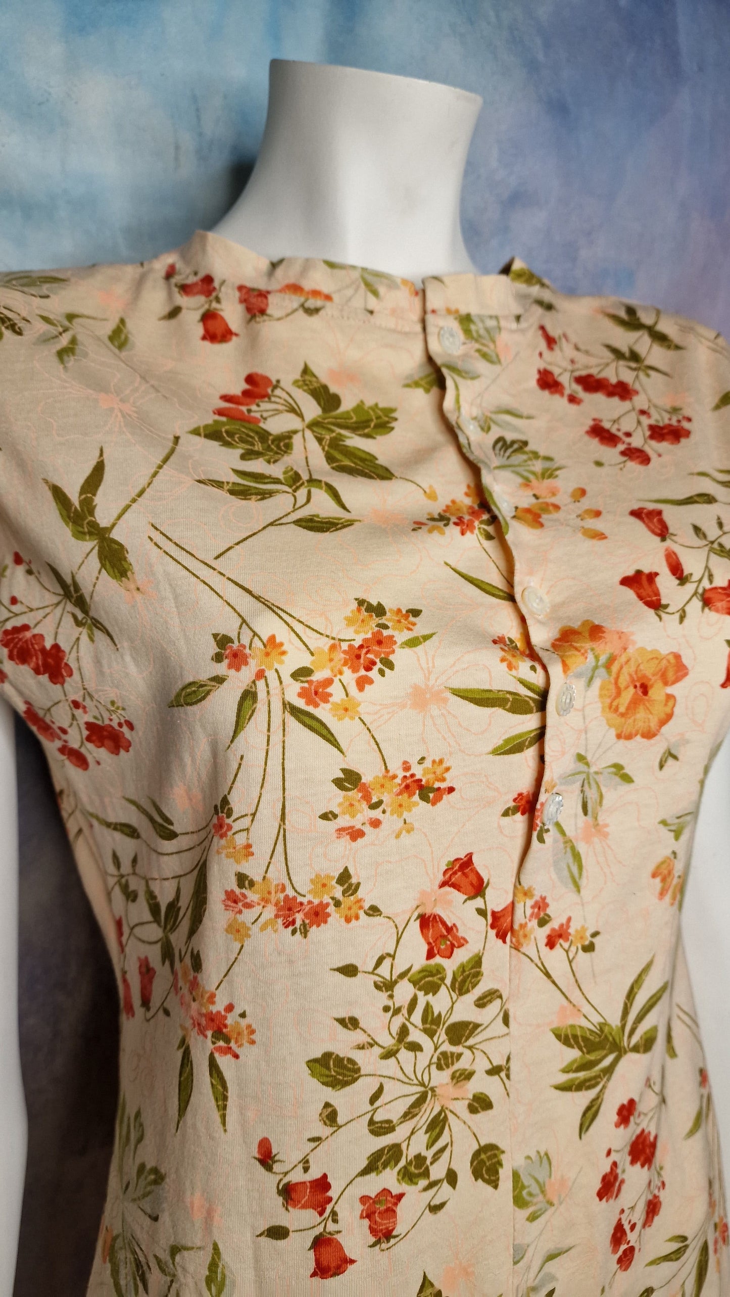 Vintage Bluse Blumenmuster Creme - Größe S (36) Baumwolle