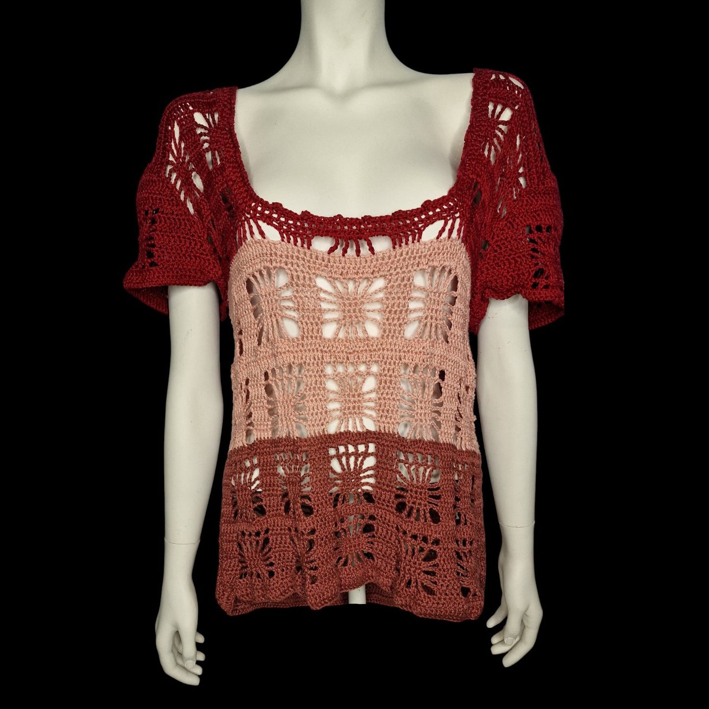 Kultiges Häkel-Top in Rot und Rosa S/M