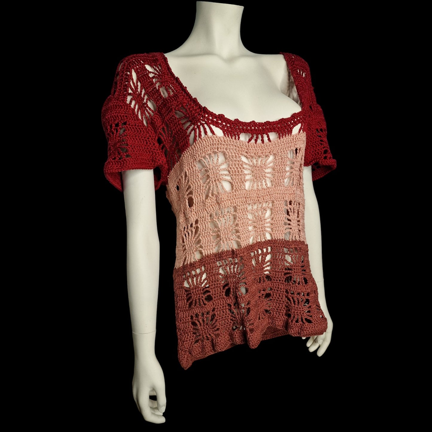 Kultiges Häkel-Top in Rot und Rosa S/M