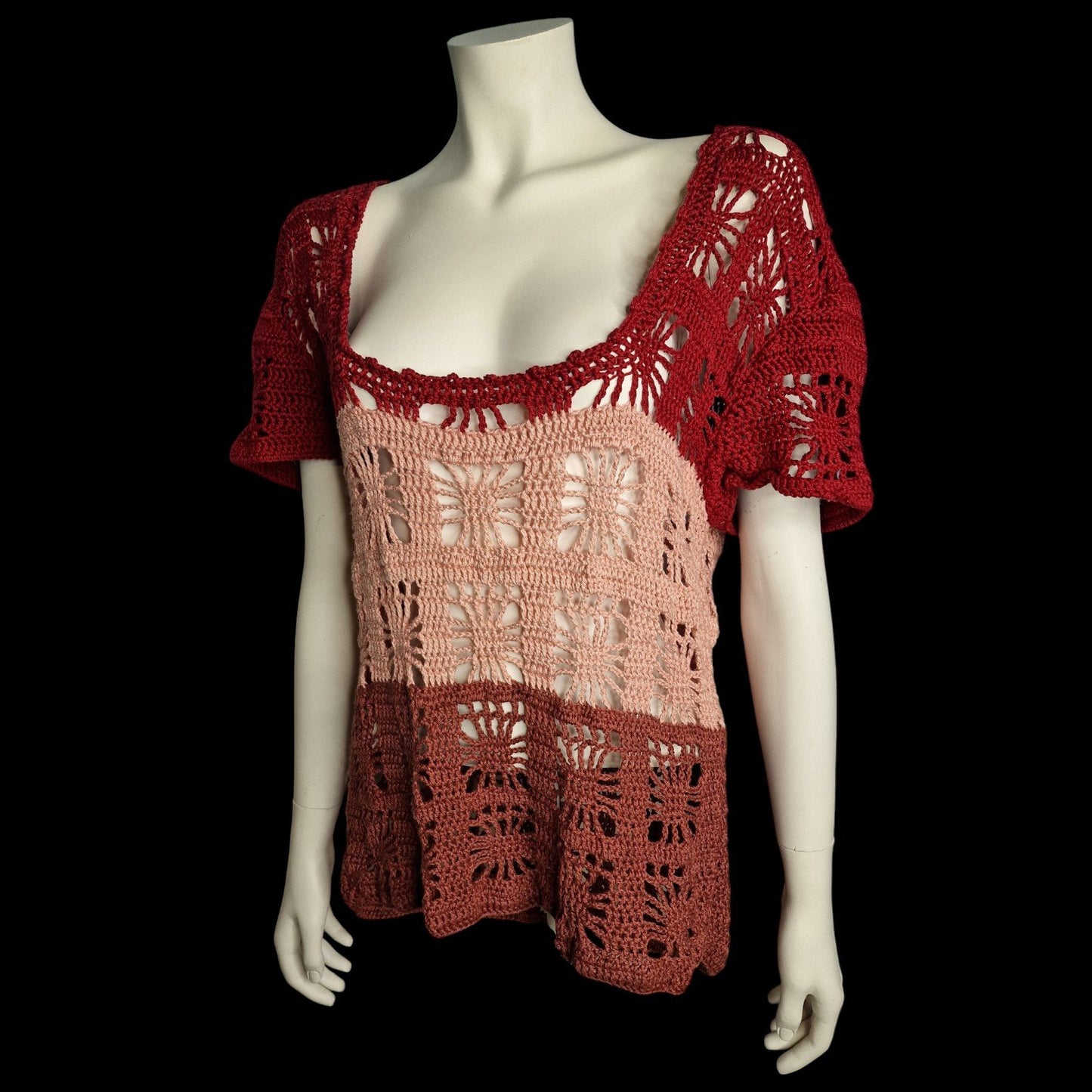 Kultiges Häkel-Top in Rot und Rosa S/M