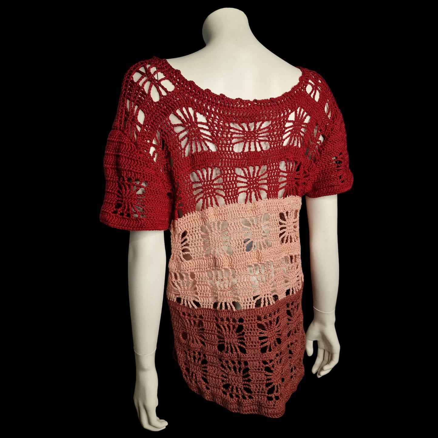 Kultiges Häkel-Top in Rot und Rosa S/M
