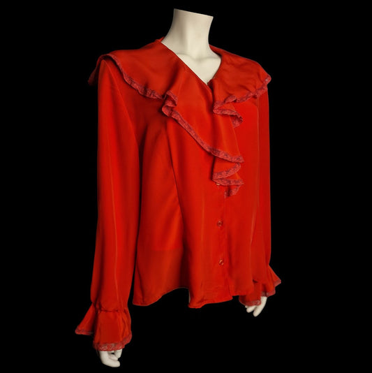 Romantische Bluse Primavera Rüschenbluse in Rot M/L