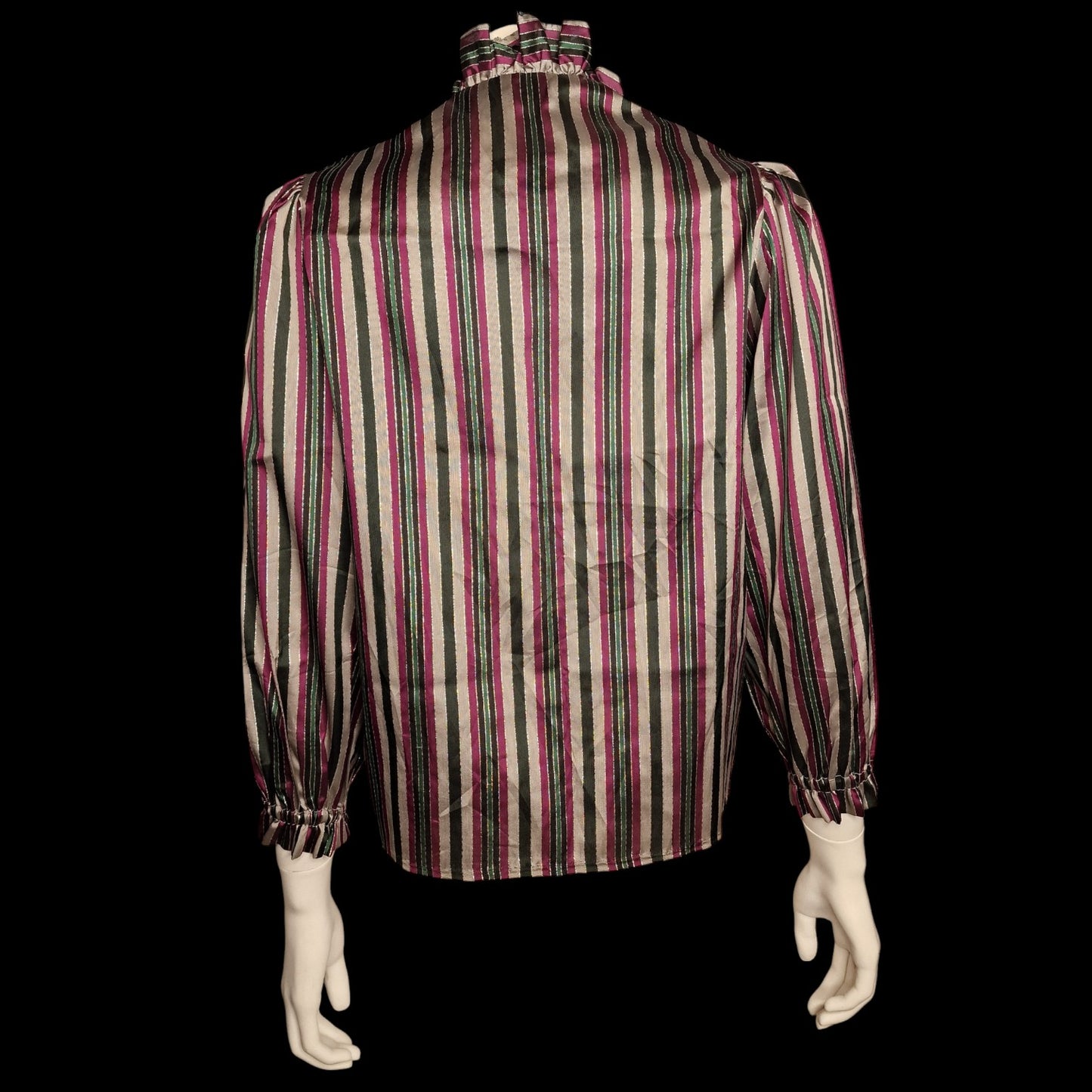 Vintage Bluse 80er Jahre - Bunt gestreift mit Rüschenkragen S