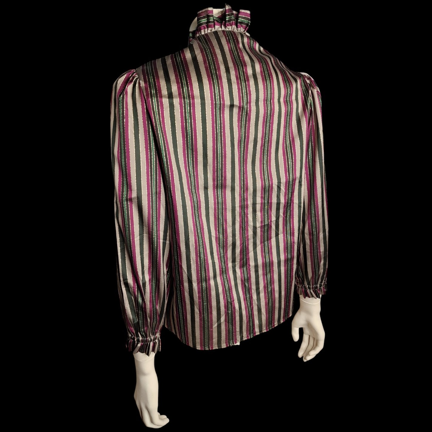 Vintage Bluse 80er Jahre - Bunt gestreift mit Rüschenkragen S