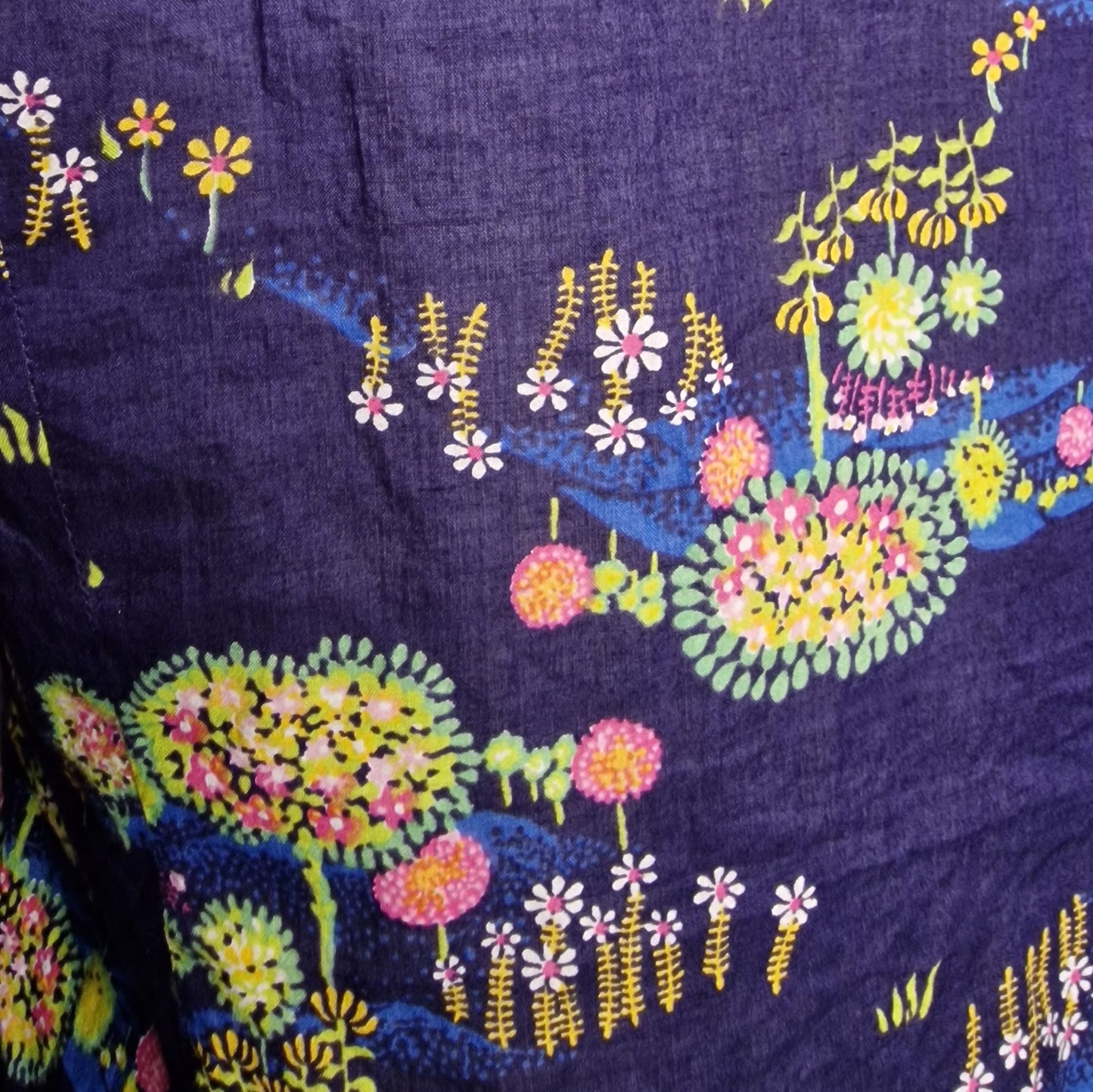 70er Bluse Baumwolle - Hélène Petit - in blau großer Kragen S