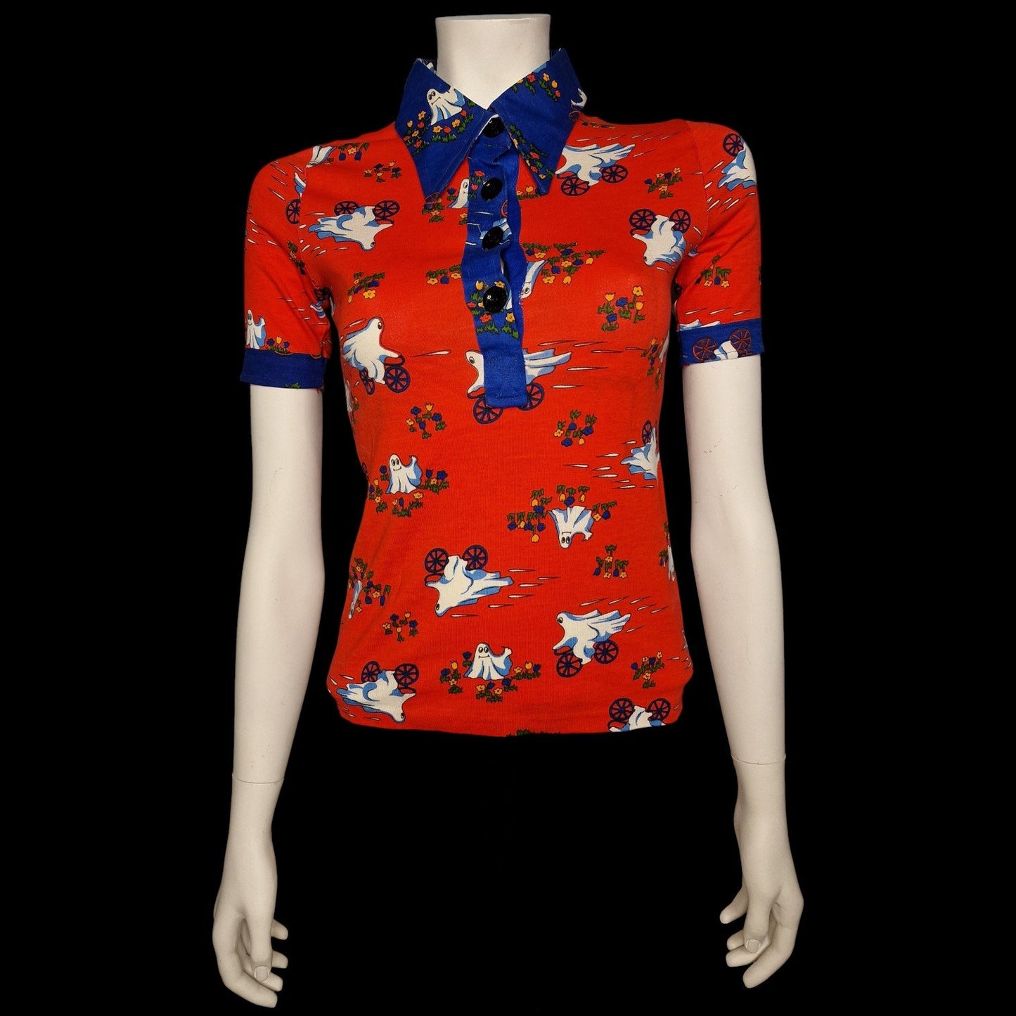 Vintage 60er/70er Jahre Shirt Rot mit Großem Kragen XS