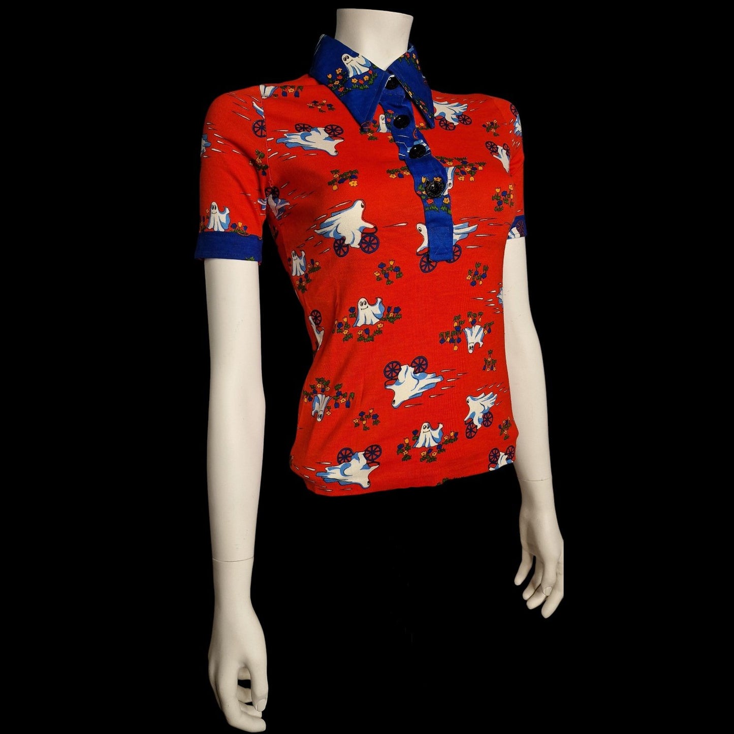 Vintage 60er/70er Jahre Shirt Rot mit Großem Kragen XS