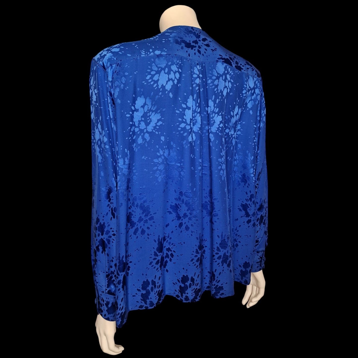 Elegante Vintage-Bluse in Royalblau – Romantisches Jacquard-Muster 90er XL