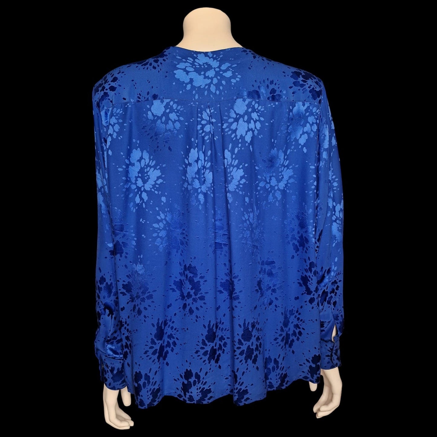 Elegante Vintage-Bluse in Royalblau – Romantisches Jacquard-Muster 90er XL