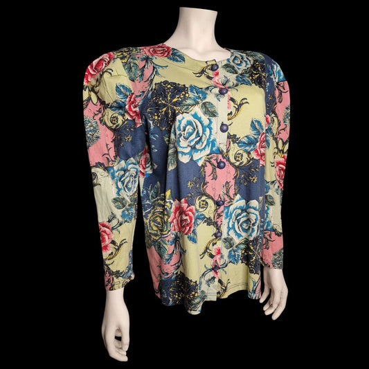 Barocke Bluse mit Rosenmuster im Patchwork-Design - 80er Gr. M/L