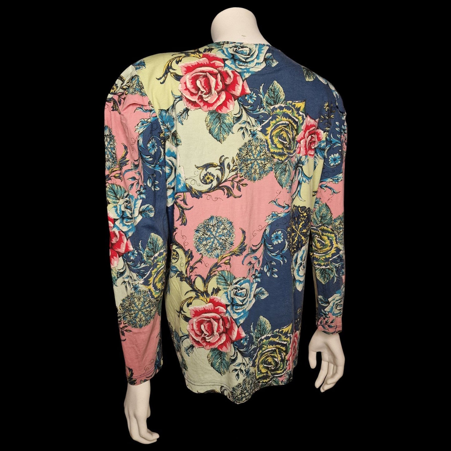 Barocke Bluse mit Rosenmuster im Patchwork-Design - 80er Gr. M/L
