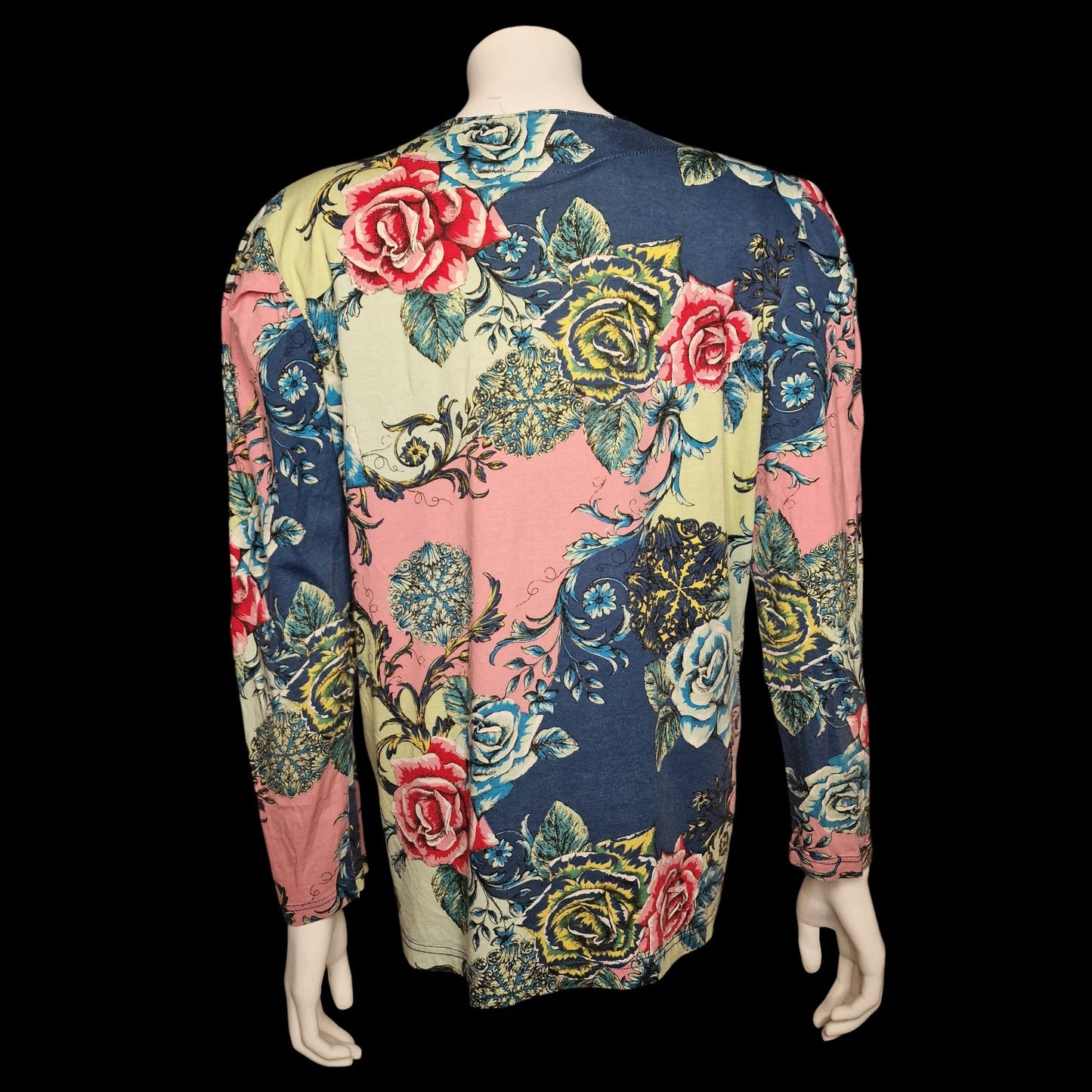 Barocke Bluse mit Rosenmuster im Patchwork-Design - 80er Gr. M/L