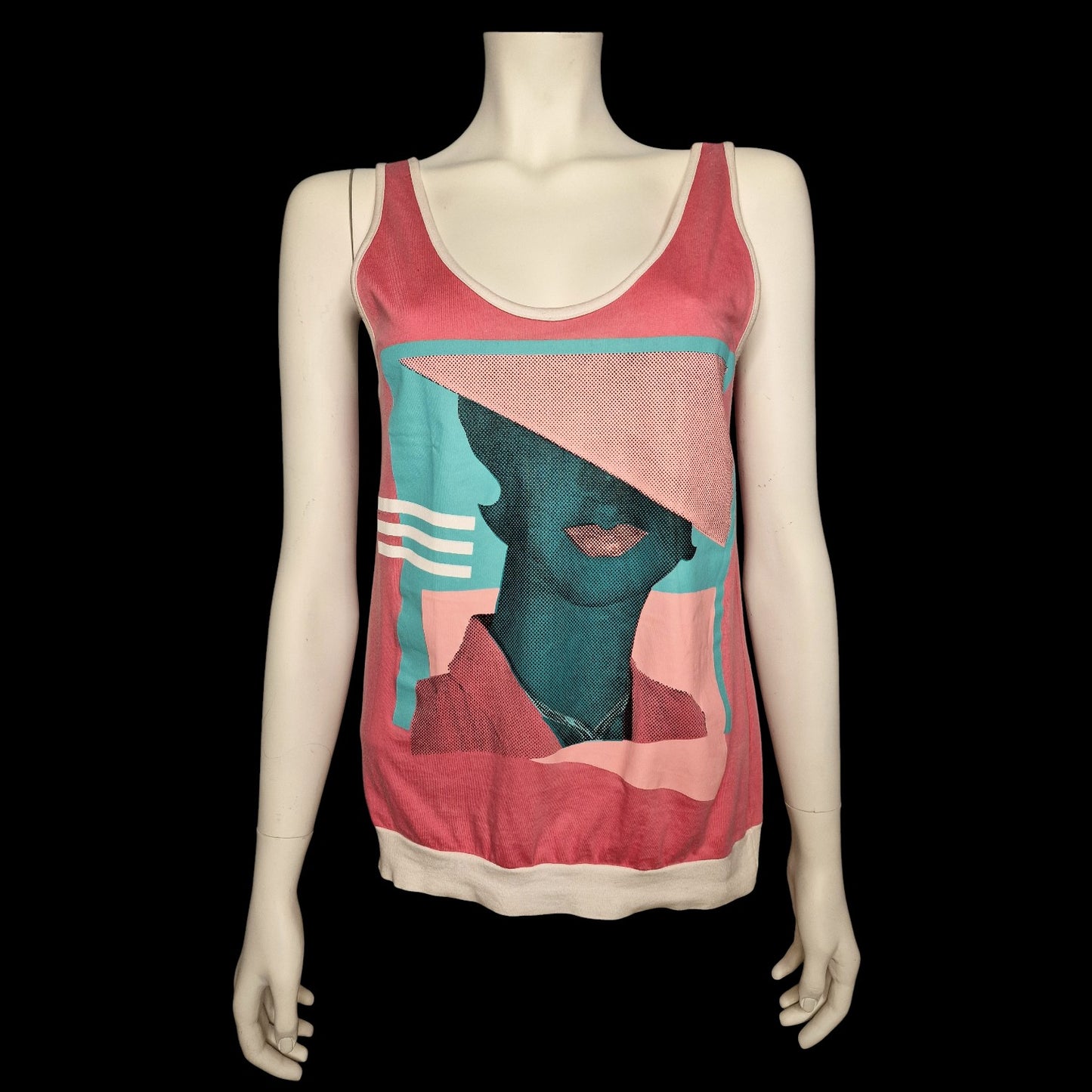 Retro Pop-Art Tank-Top 80er Stil mit Silhouetten-Motiv - Koralle/Türkis M
