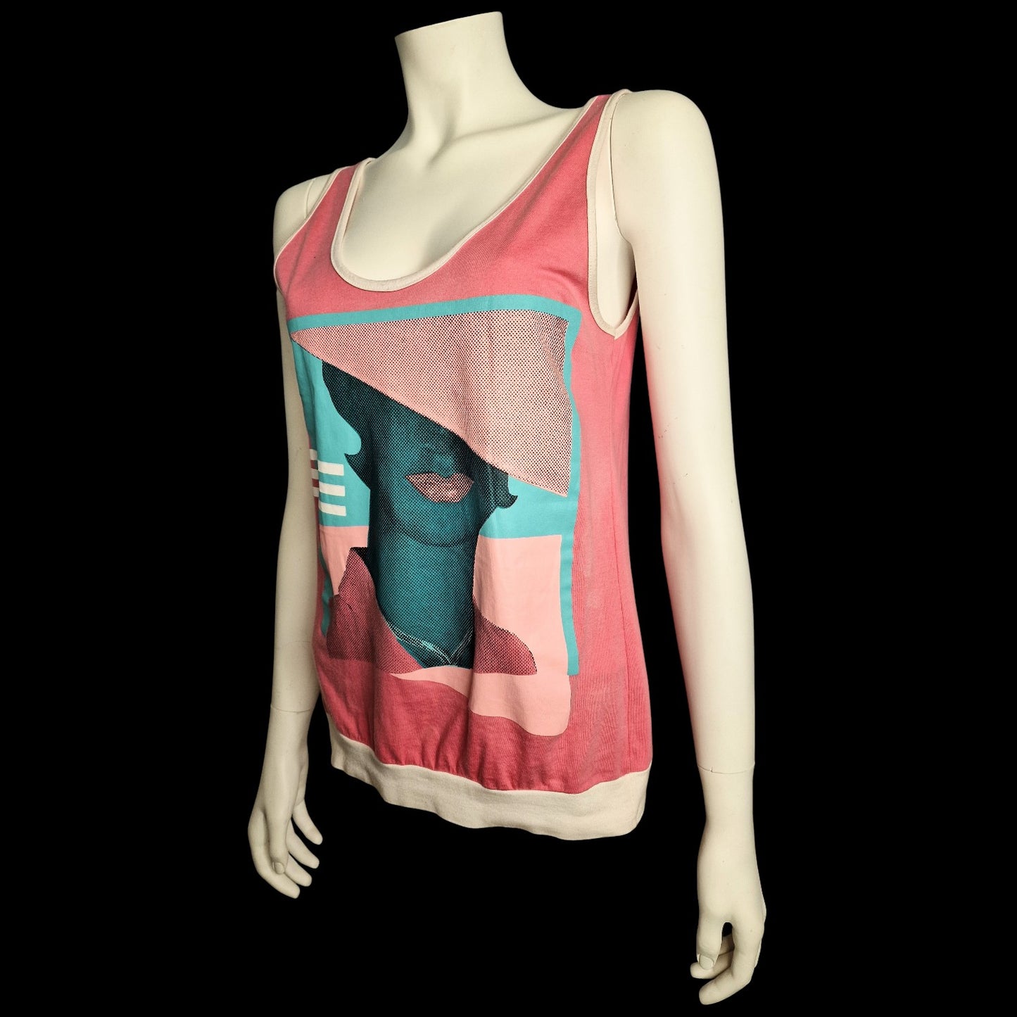 Retro Pop-Art Tank-Top 80er Stil mit Silhouetten-Motiv - Koralle/Türkis M