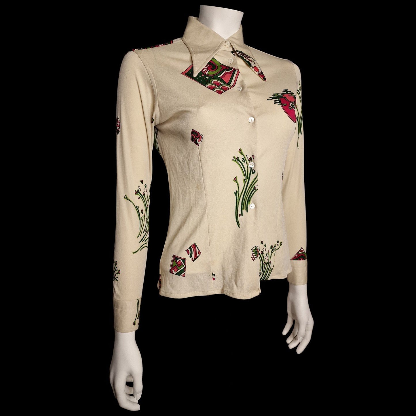 True Vintage Damen Hemdbluse Shirt "Dagger Kragen" Gr. S abstraktes Muster