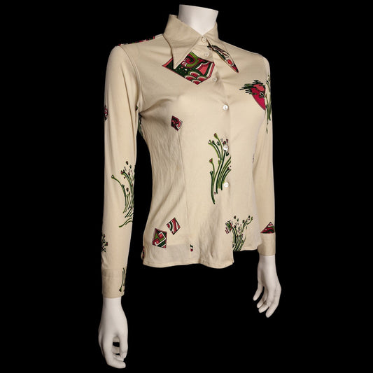 True Vintage Damen Hemdbluse Shirt "Dagger Kragen" Gr. S abstraktes Muster