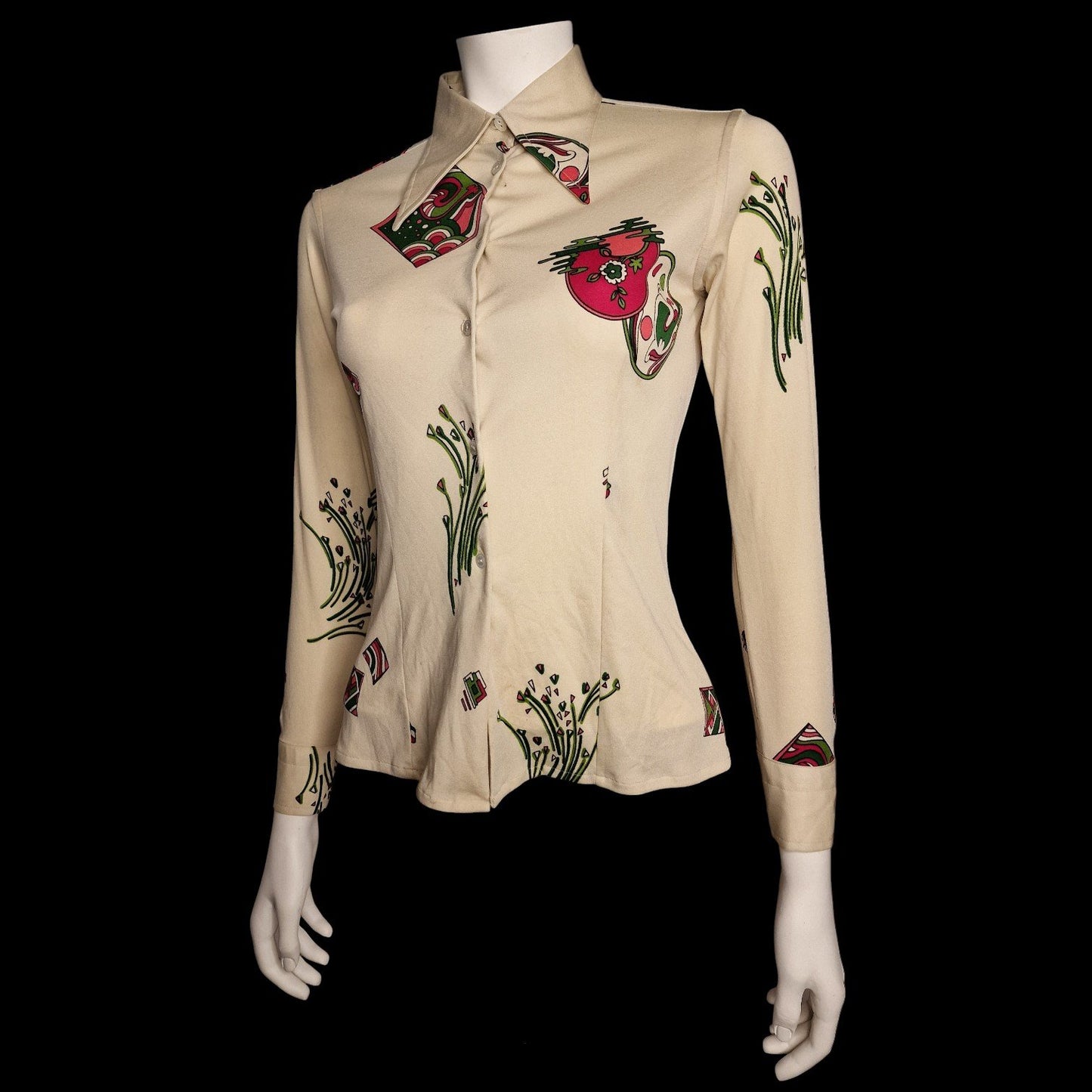 True Vintage Damen Hemdbluse Shirt "Dagger Kragen" Gr. S abstraktes Muster