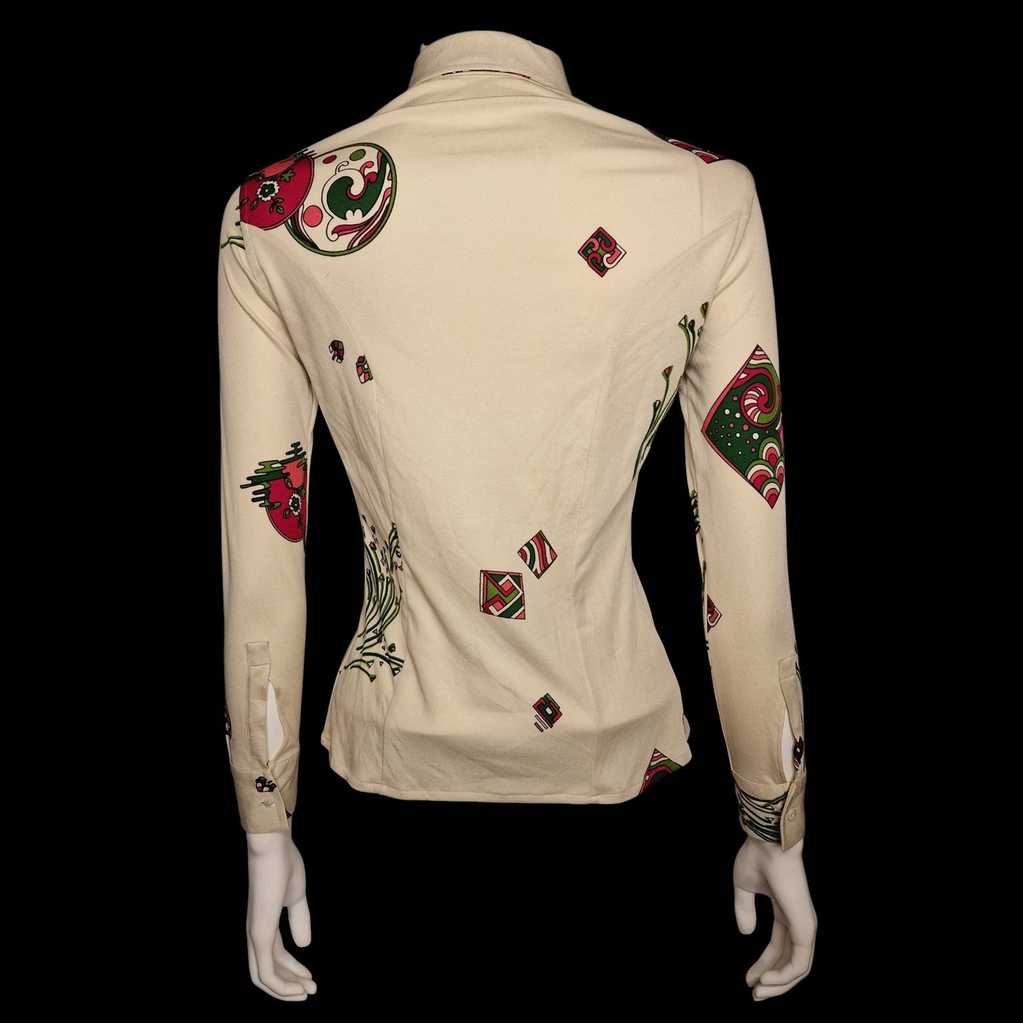 True Vintage Damen Hemdbluse Shirt "Dagger Kragen" Gr. S abstraktes Muster