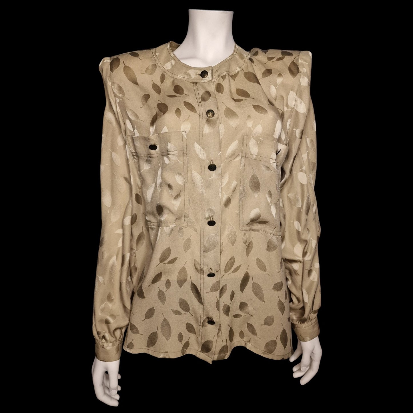 Elegante Bluse aus den 80ern Blättermuster Gr. L Grüntöne  vintage