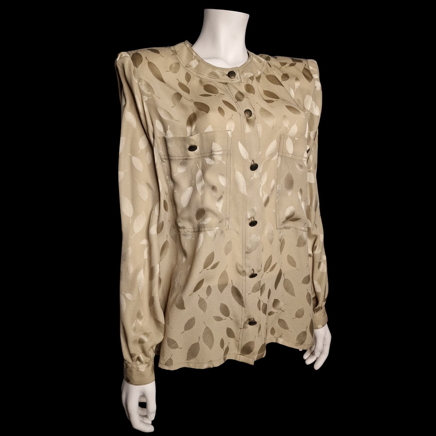 Elegante Bluse aus den 80ern Blättermuster Gr. L Grüntöne  vintage