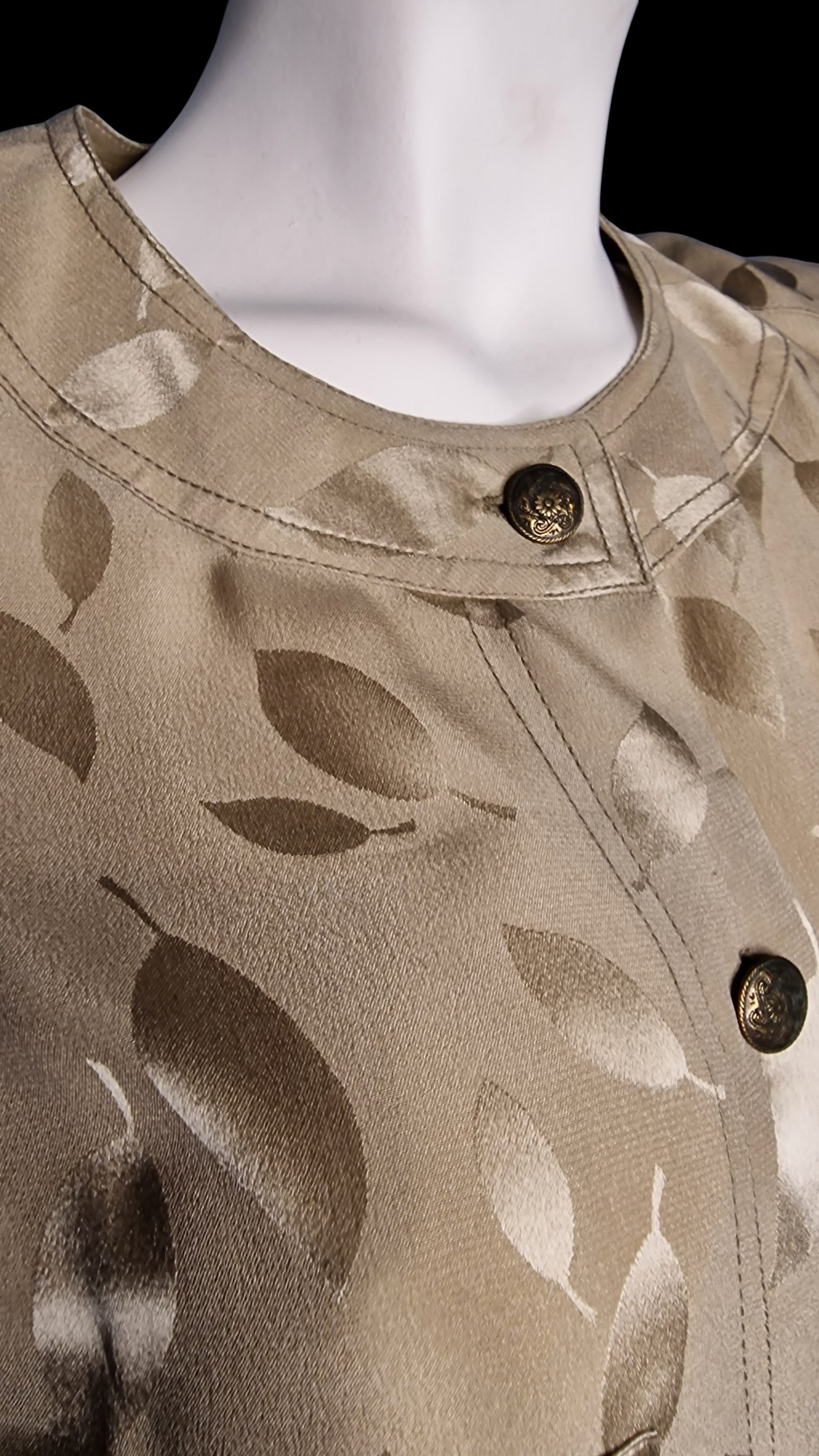 Elegante Bluse aus den 80ern Blättermuster Gr. L Grüntöne  vintage