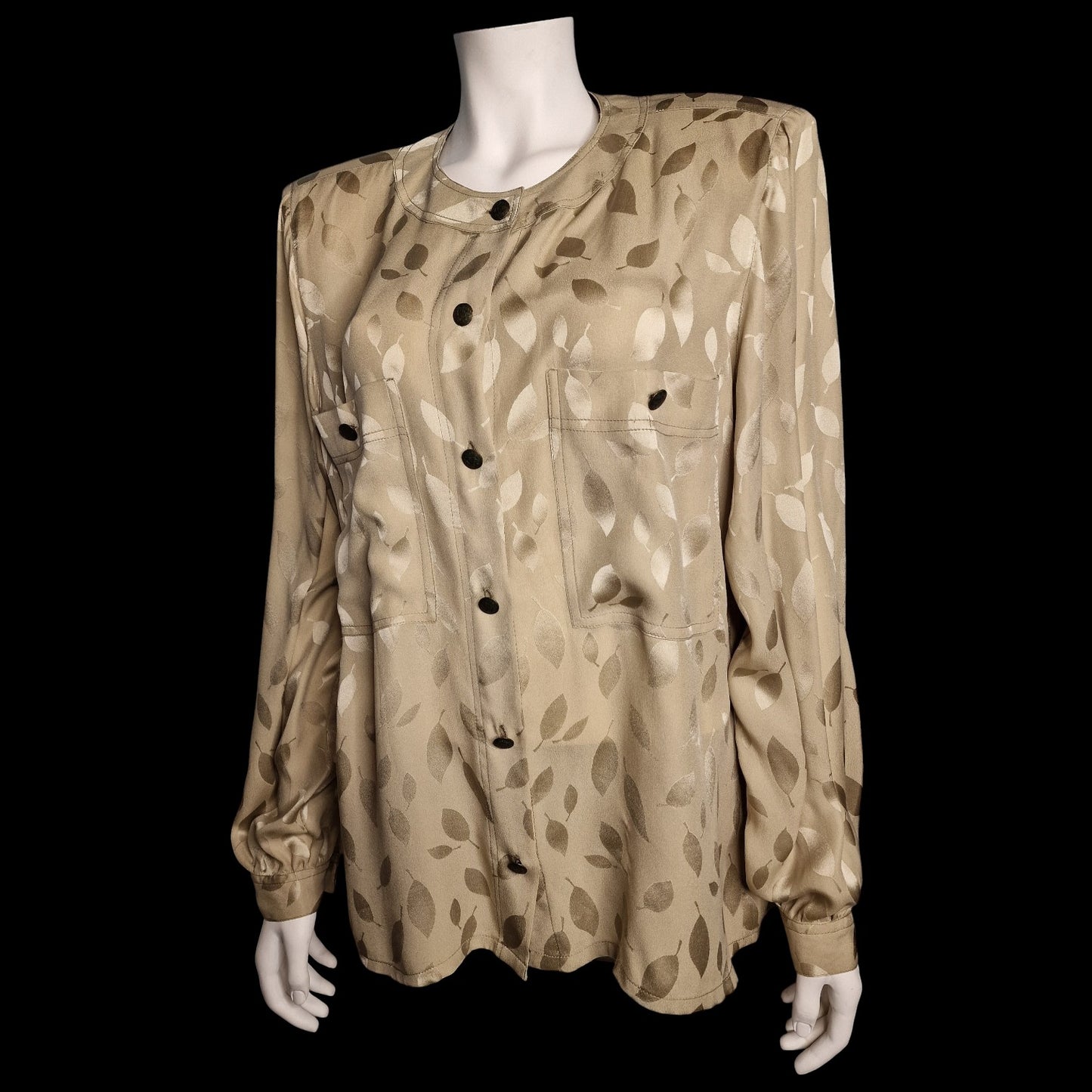 Elegante Bluse aus den 80ern Blättermuster Gr. L Grüntöne  vintage
