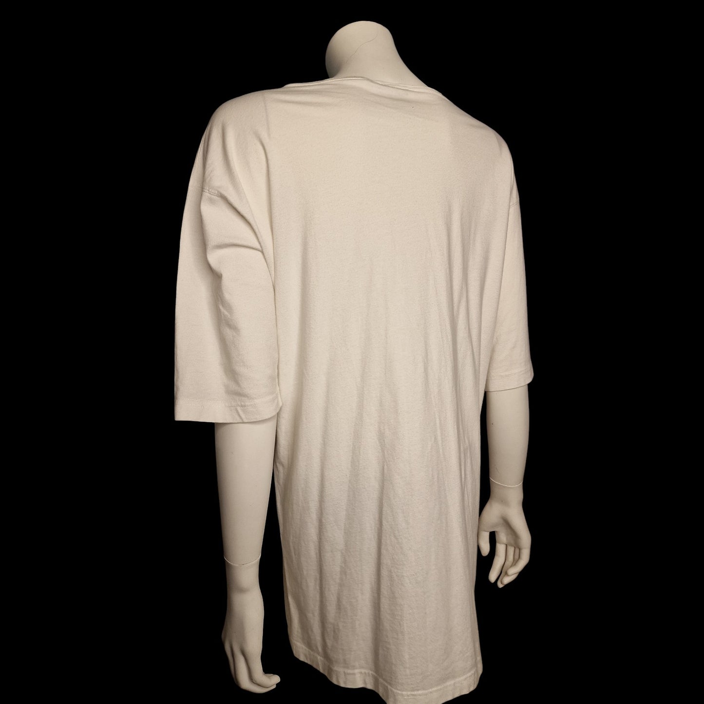 "Santas" True Vintage Picasso-Design Oversized Shirt Weiß Glitzer M/L 90er