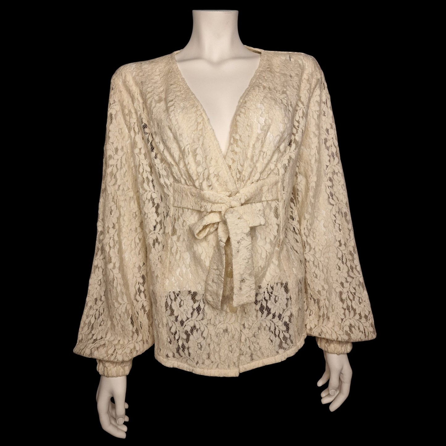 Romantische Vintage Spitzen-Bluse Wickeloptik mit Bindegürtel "Baron Antonella"