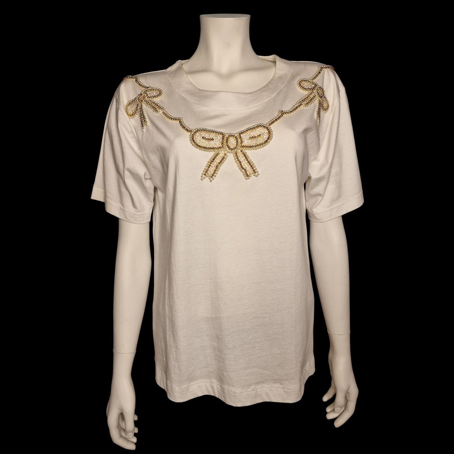 Vintage Designer Bluse "Le maglie di Elda Verney" Beige Schleife Gr. S
