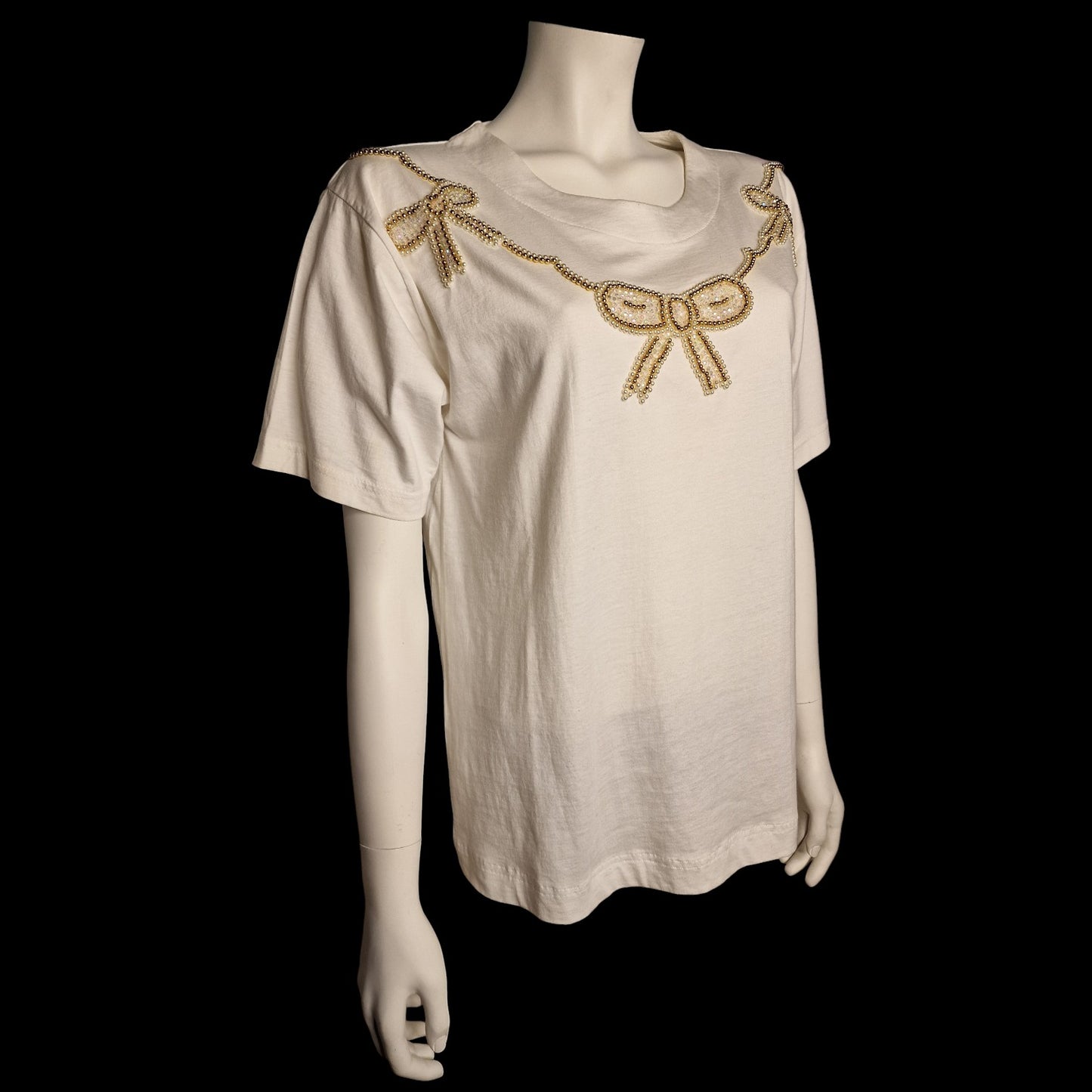 Vintage Designer Bluse "Le maglie di Elda Verney" Beige Schleife Gr. S