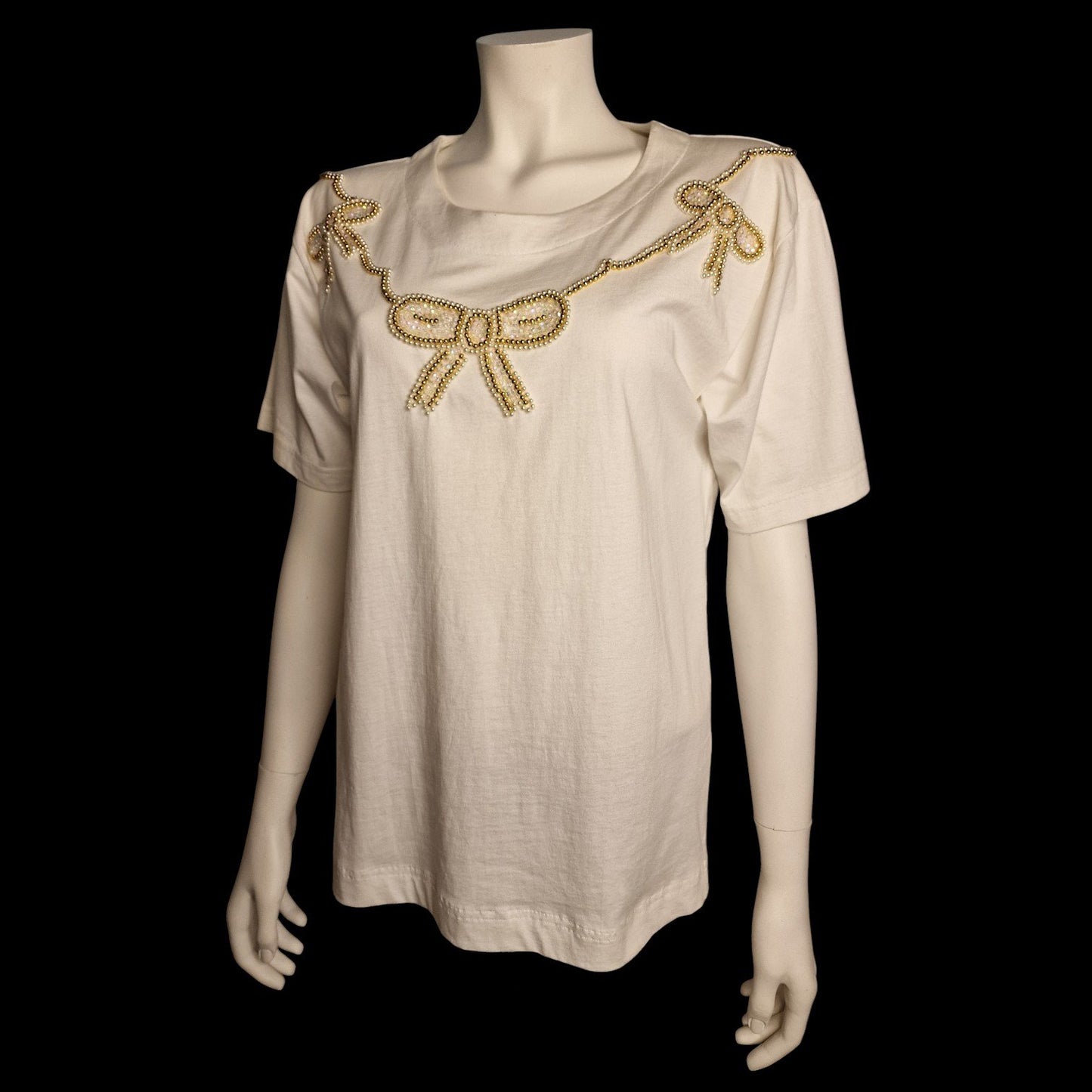 Vintage Designer Bluse "Le maglie di Elda Verney" Beige Schleife Gr. S