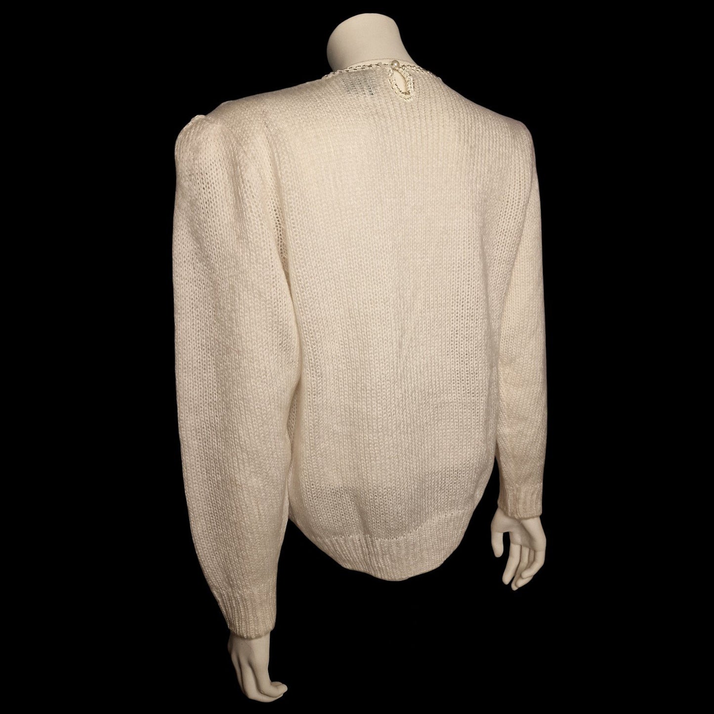 Charmanter 90er Strickpullover Beige Perlenstickerei Blumenmotiv "Canda" M