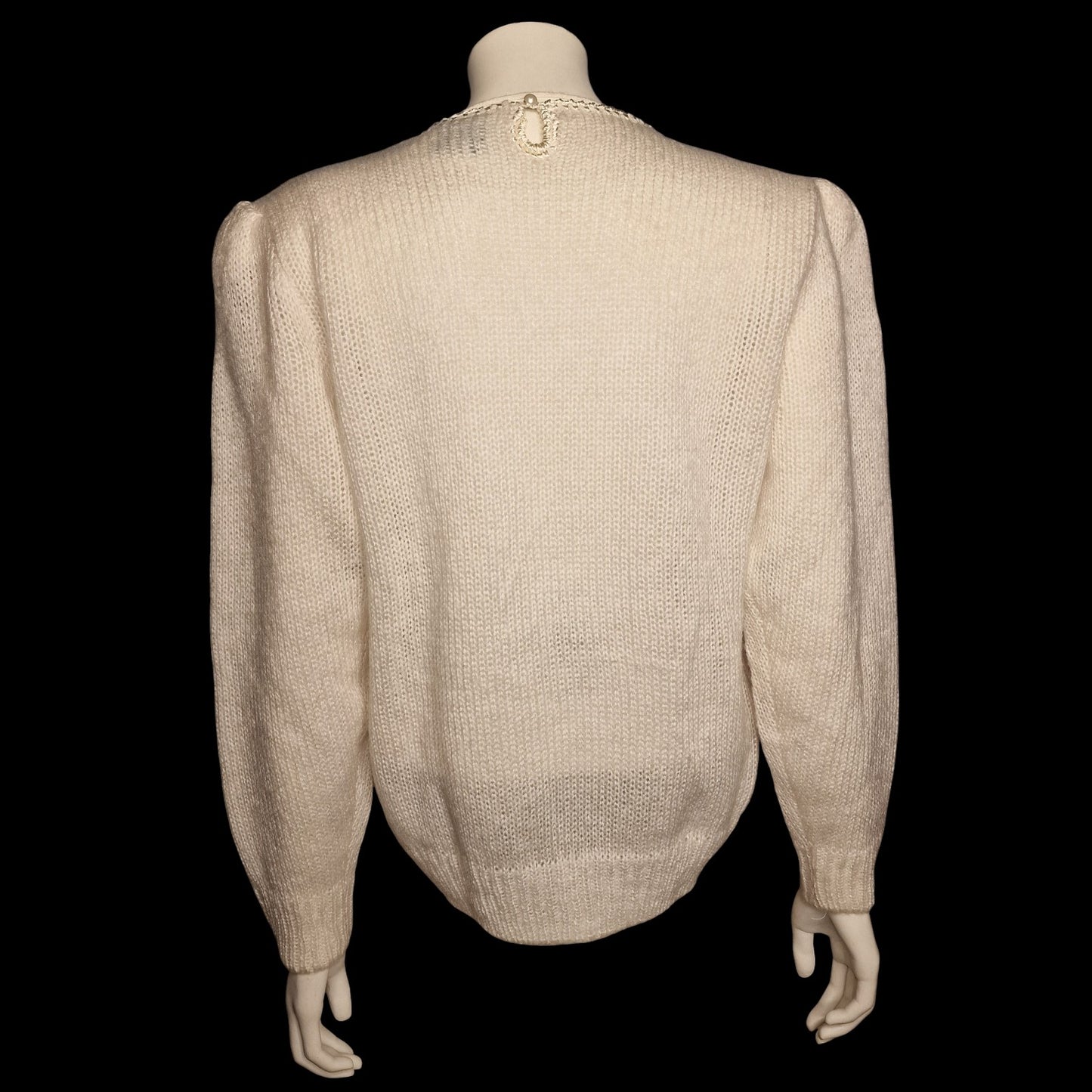 Charmanter 90er Strickpullover Beige Perlenstickerei Blumenmotiv "Canda" M