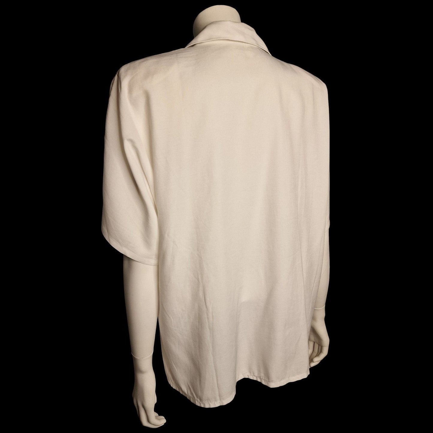 Leichte 80er vintage Sommer Bluse Vogel-Stickerei mit Brusttasche XL