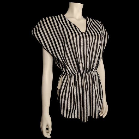 Kultige New Wave 80er Lurex Tunika "Andra" Gr. M in schwarz-silber Flügelärmel