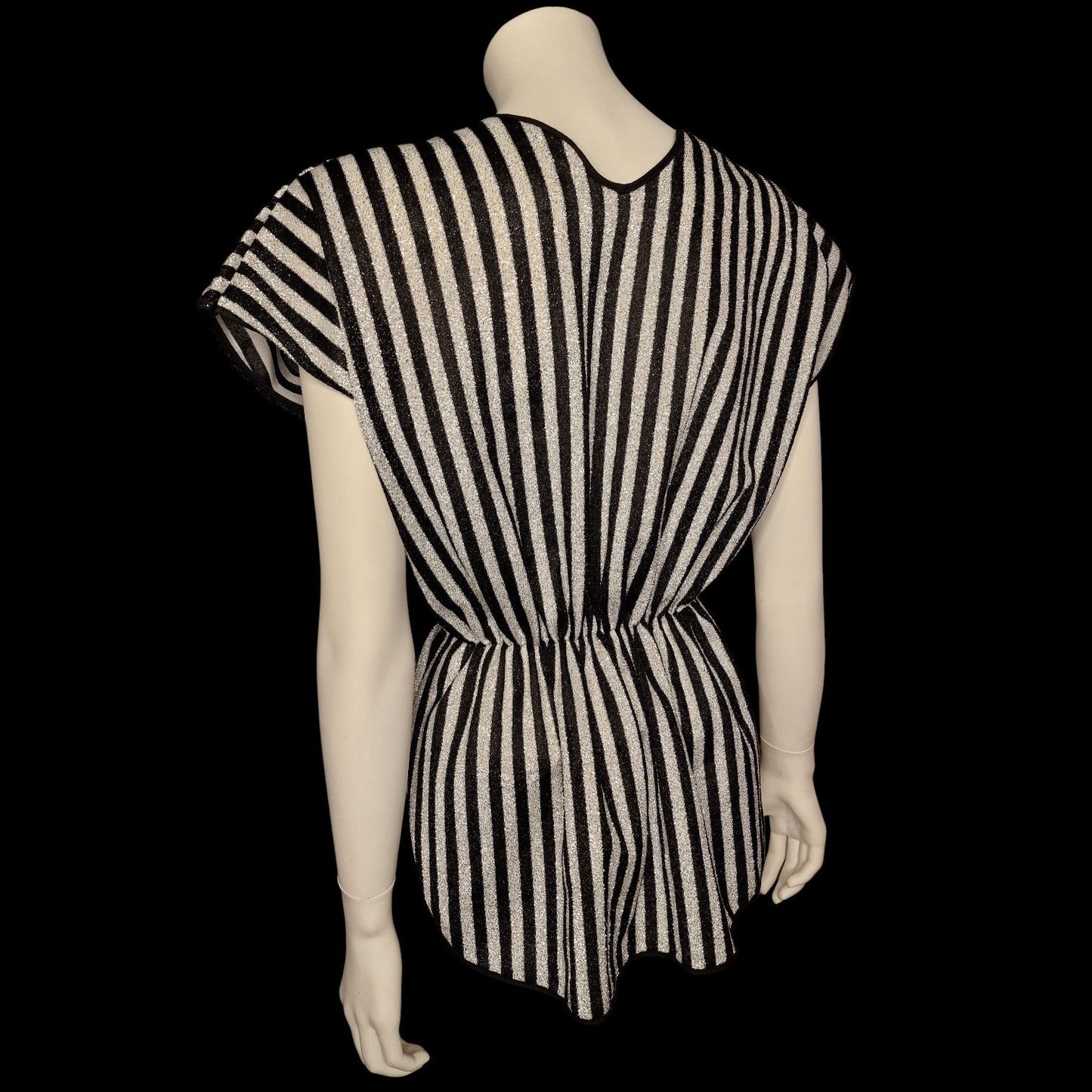 Kultige New Wave 80er Lurex Tunika "Andra" Gr. M in schwarz-silber Flügelärmel