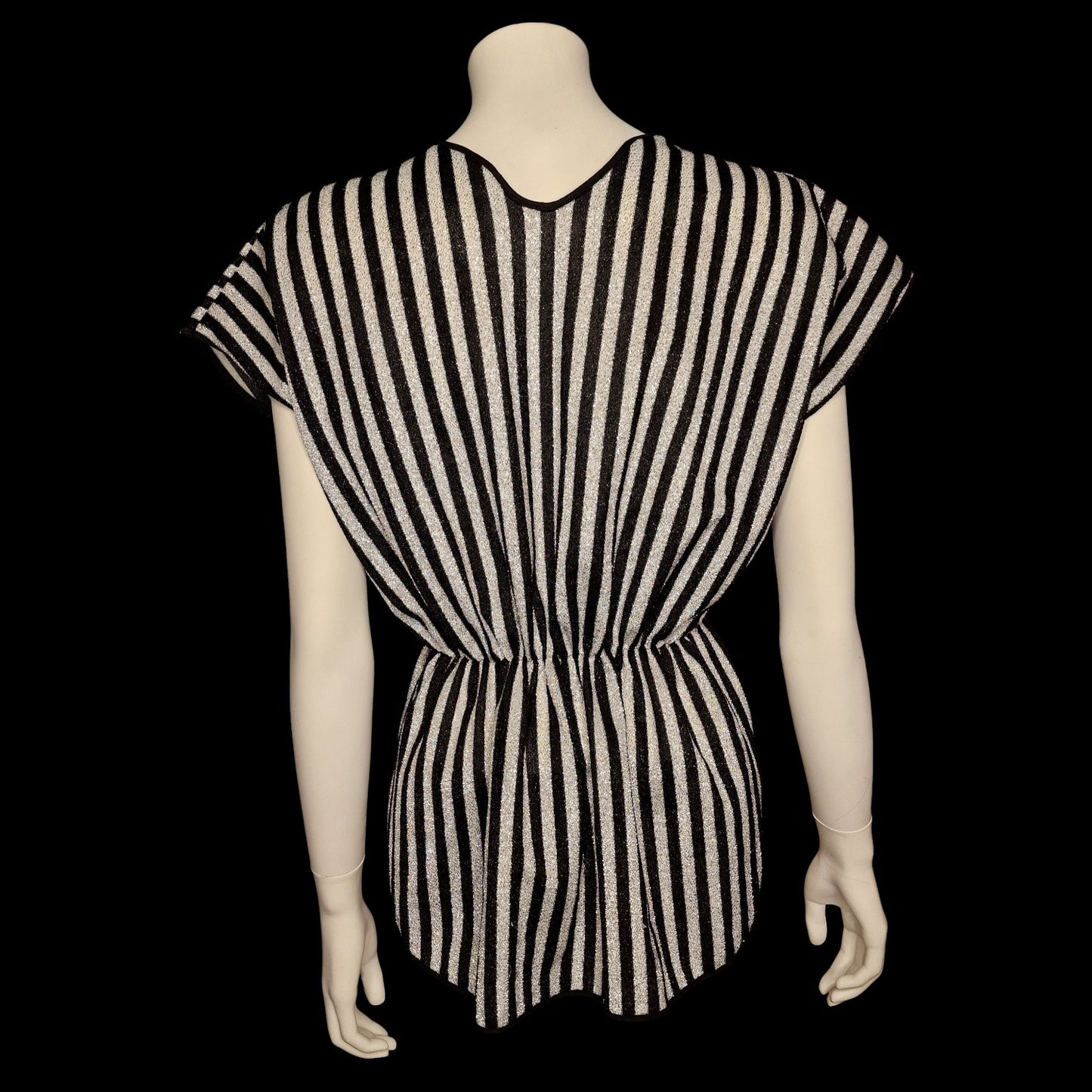 Kultige New Wave 80er Lurex Tunika "Andra" Gr. M in schwarz-silber Flügelärmel